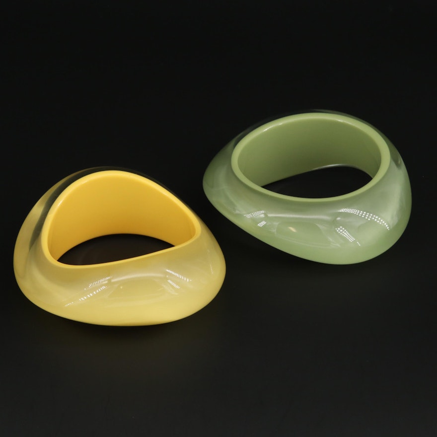 Green and Yellow Resin Bangle Bracelets