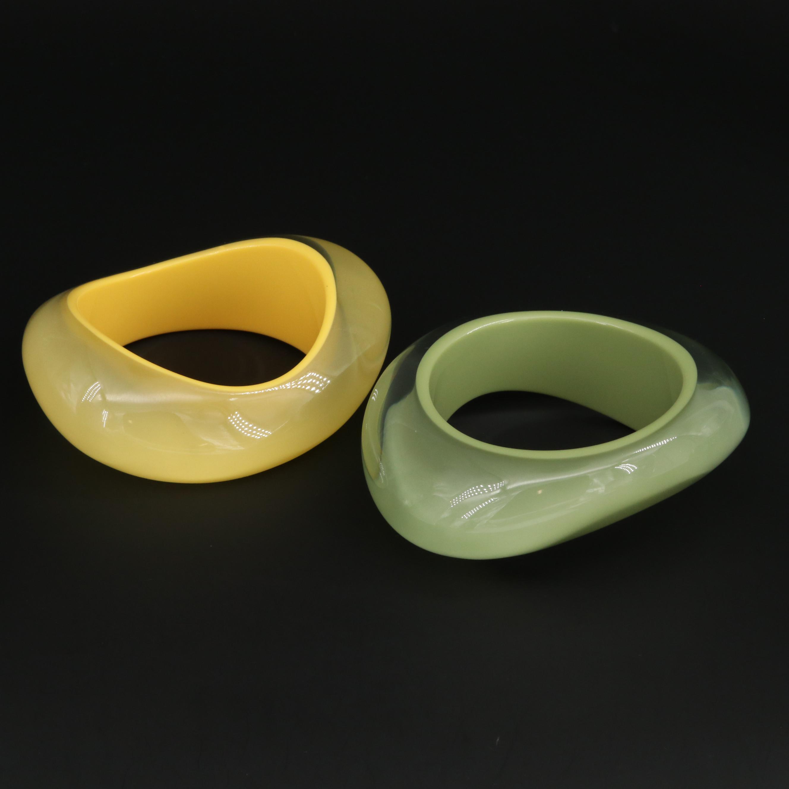 Green and Yellow Resin Bangle Bracelets