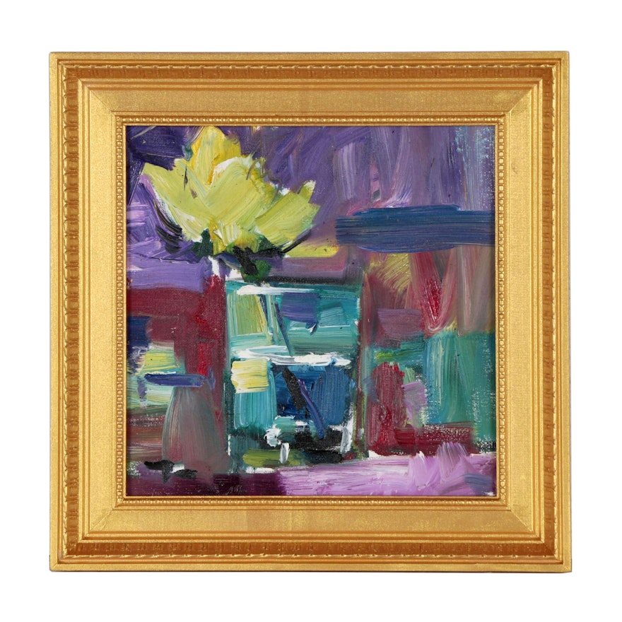 Jose Trujillo Oil Painting "Single Yellow Flower"