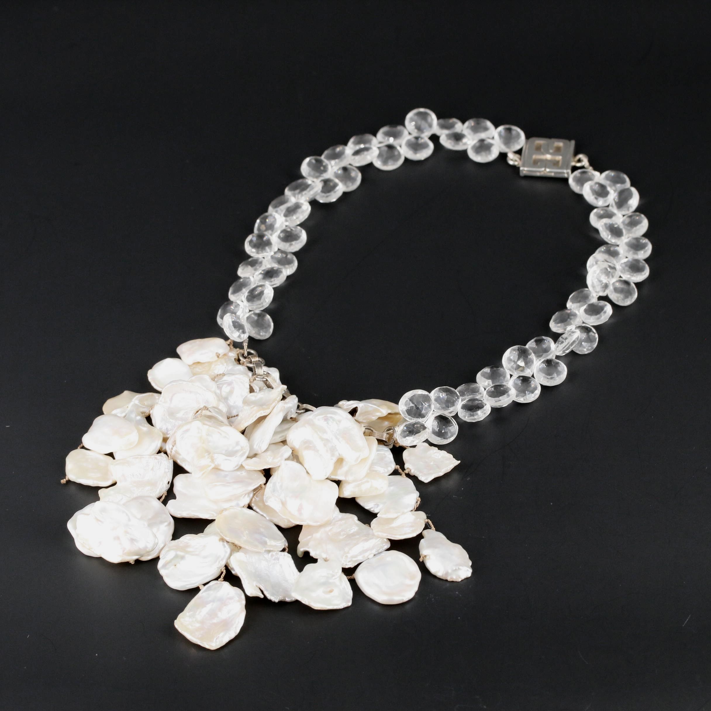 Gretchen Gray Sterling Cultured Soufflé Pearl and Rock Quartz Crystal Necklace