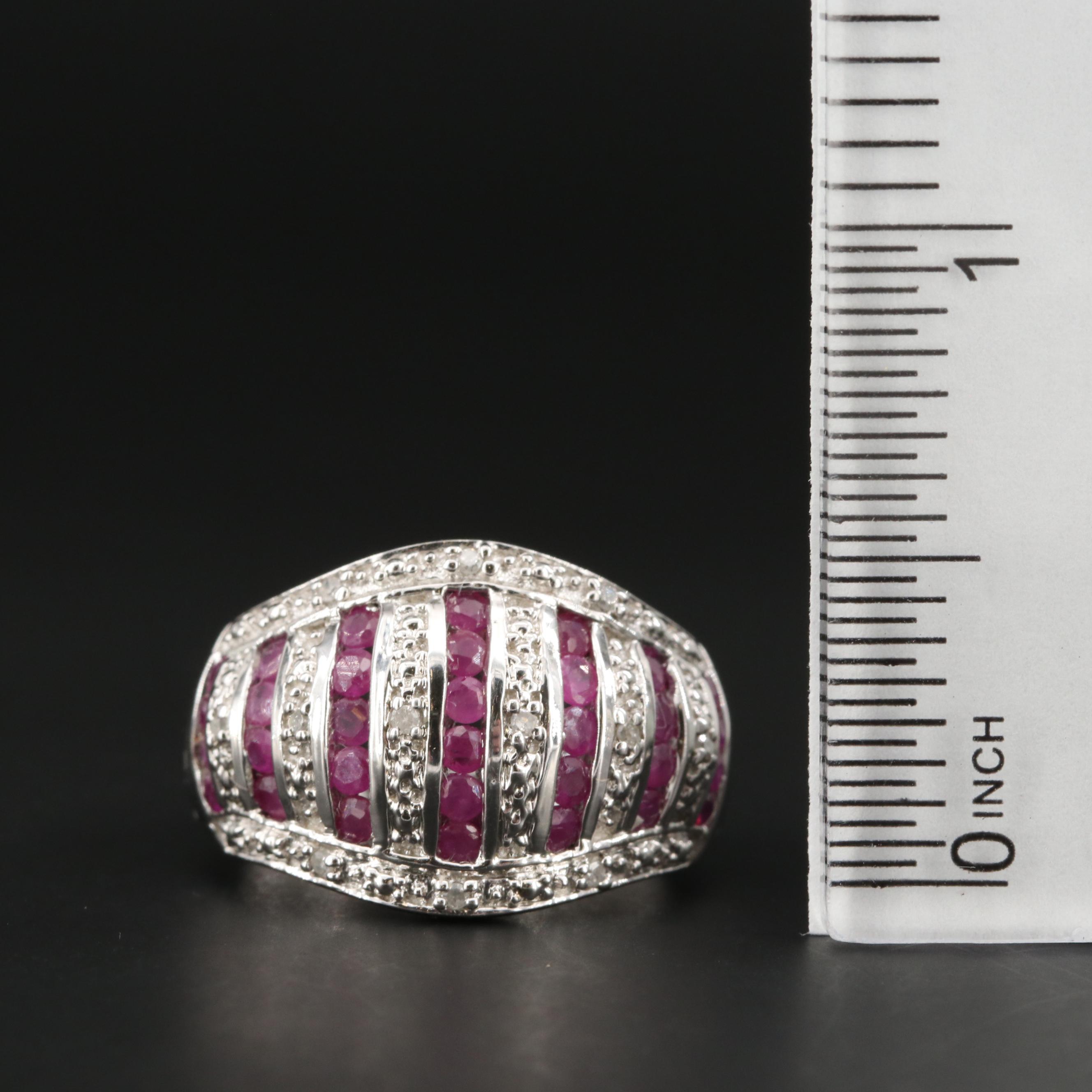 Sterling Silver Ruby and Diamond Ring