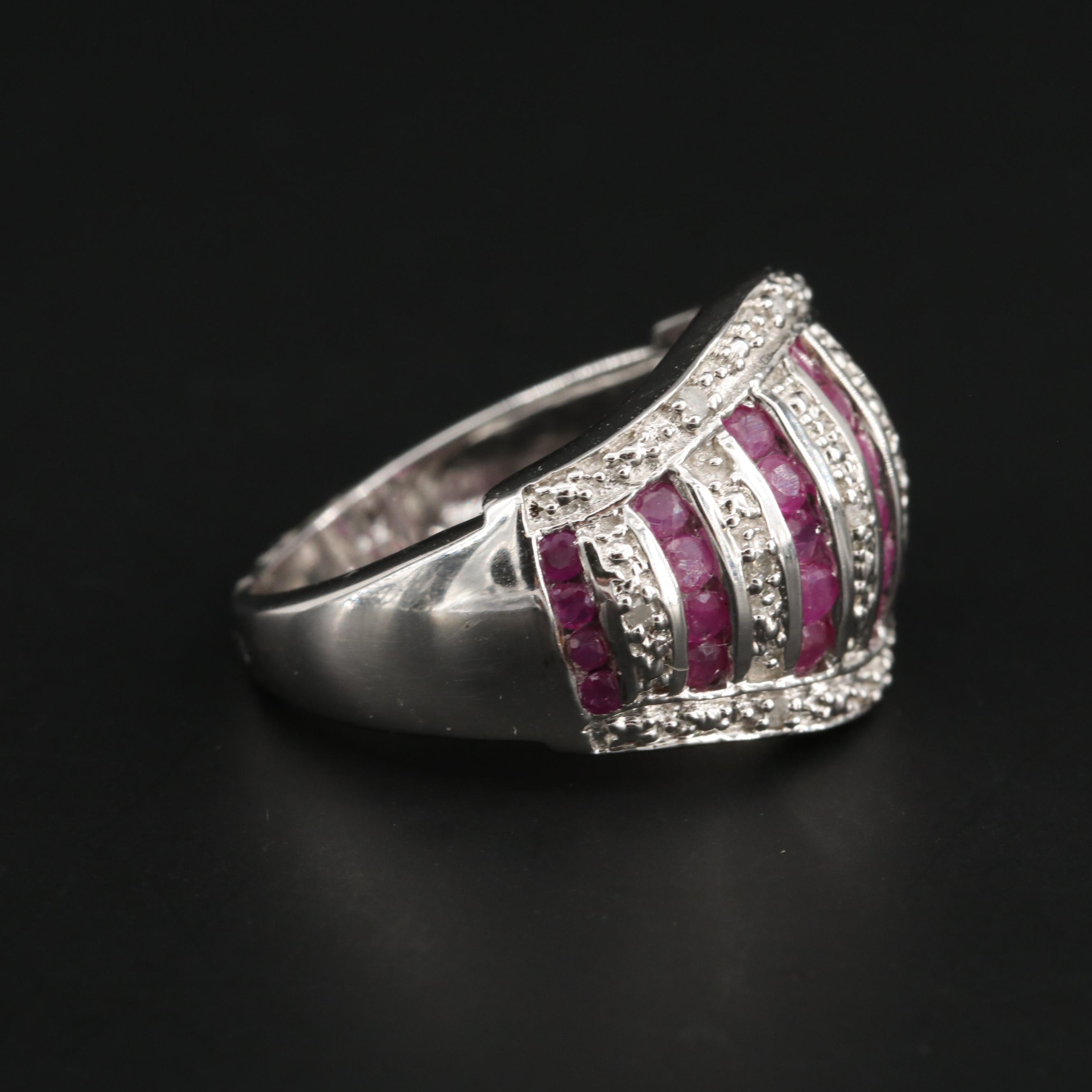 Sterling Silver Ruby and Diamond Ring