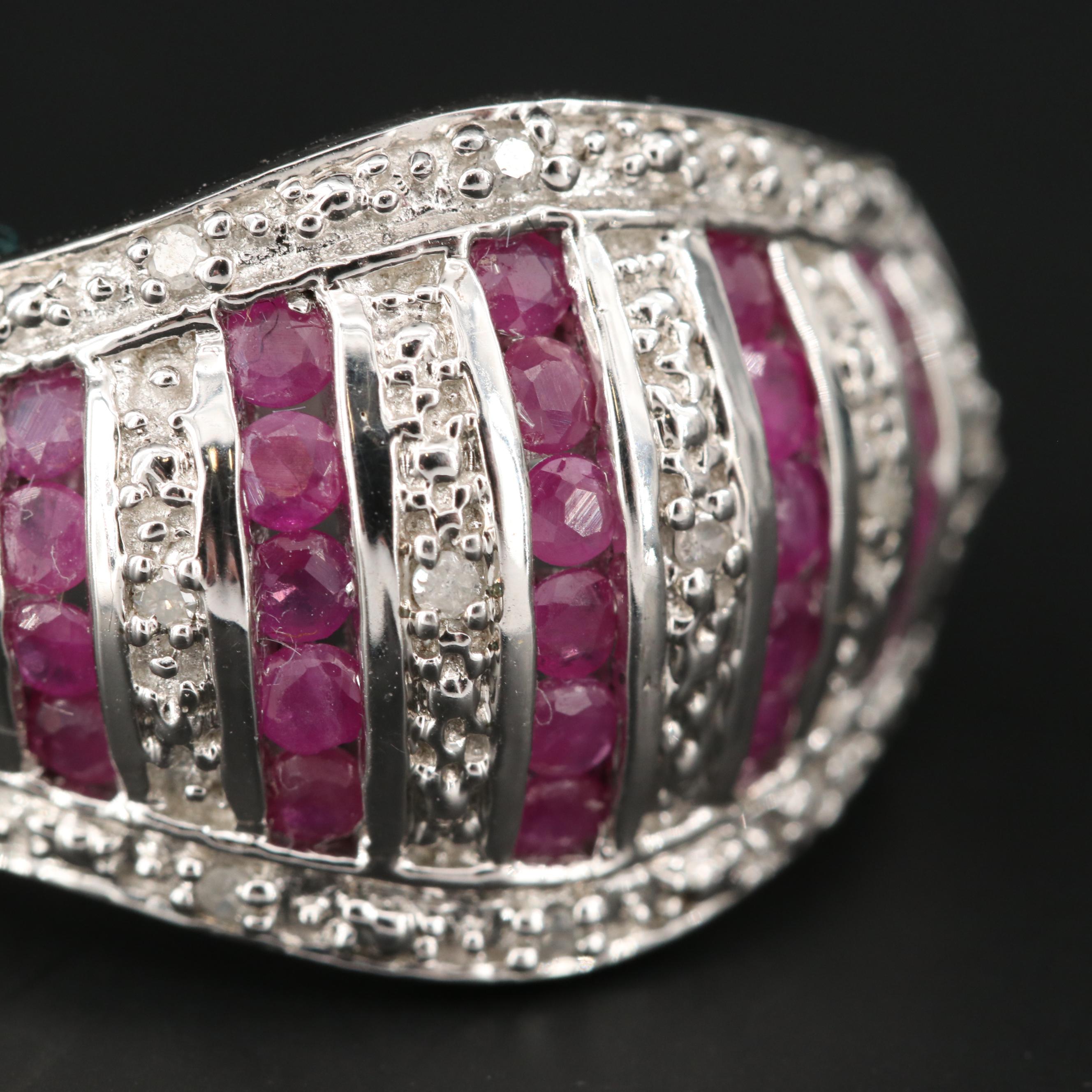 Sterling Silver Ruby and Diamond Ring