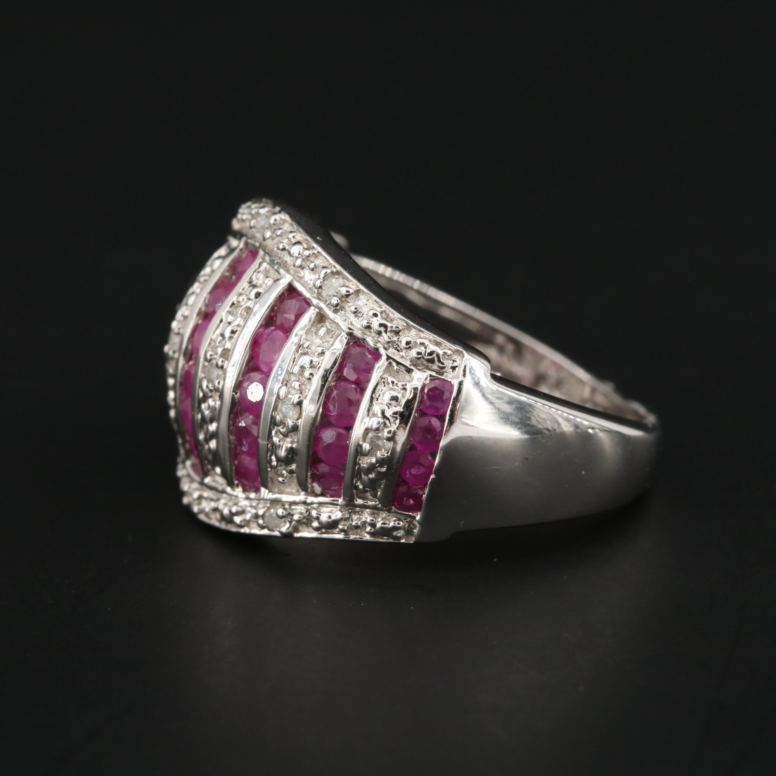 Sterling Silver Ruby and Diamond Ring
