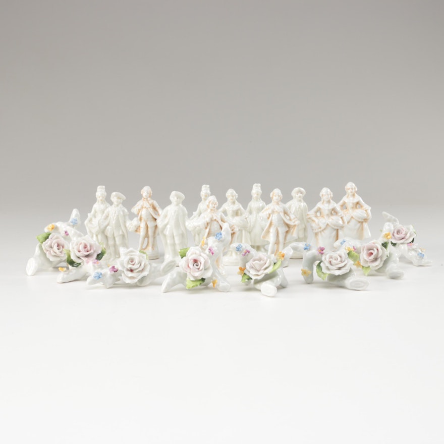 Porcelain Floral and Figural Place Card Holders