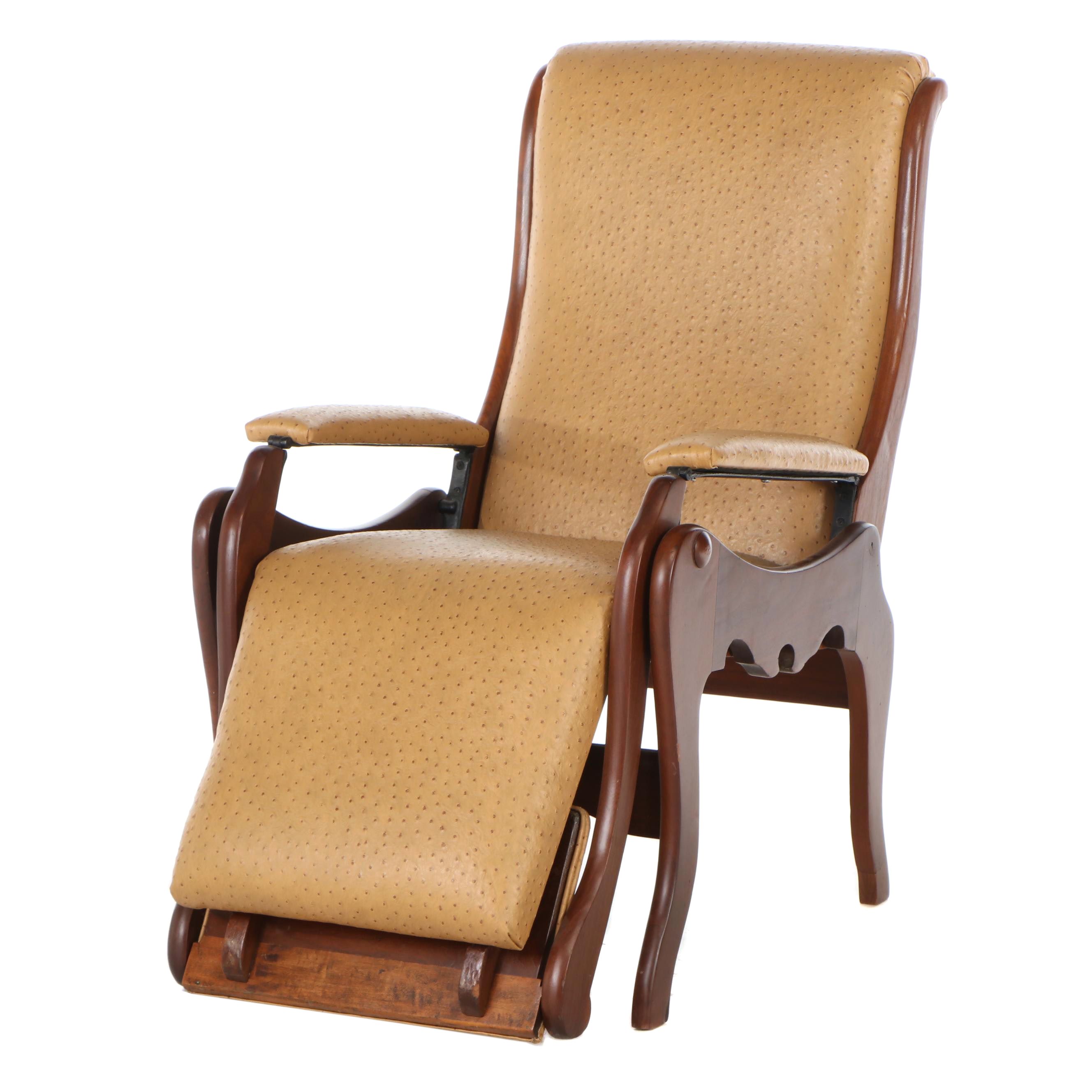 Early Victorian Walnut Invalid or Barber's Reclining Chair, Mid-19th Century