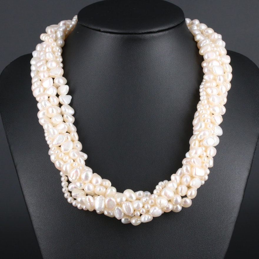 14K Yellow Gold, Cultured Pearl, Multi-Strand Necklace