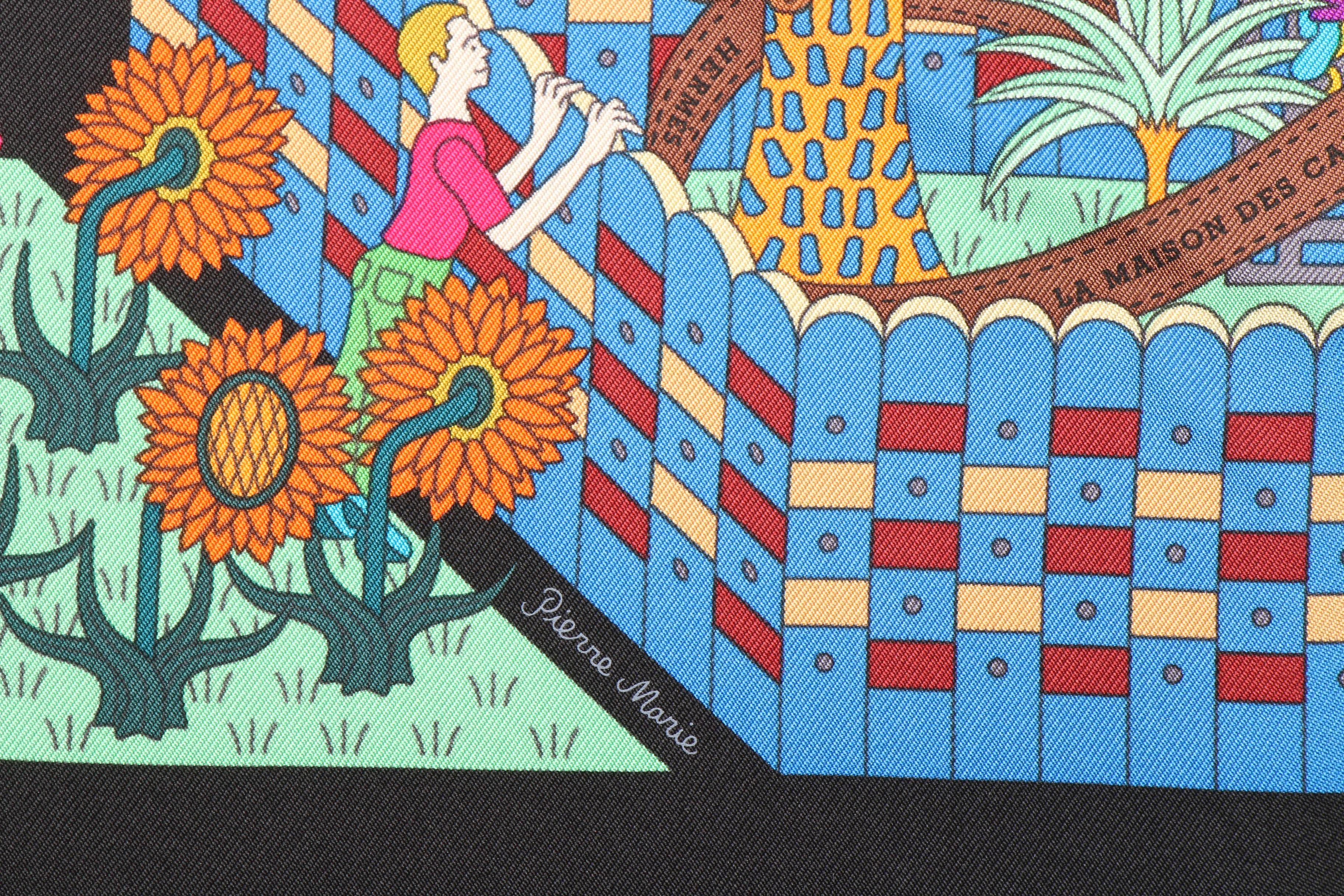 Hermès "La Maison des Carrès" Silk Twill Scarf Designed by Pierre Marie