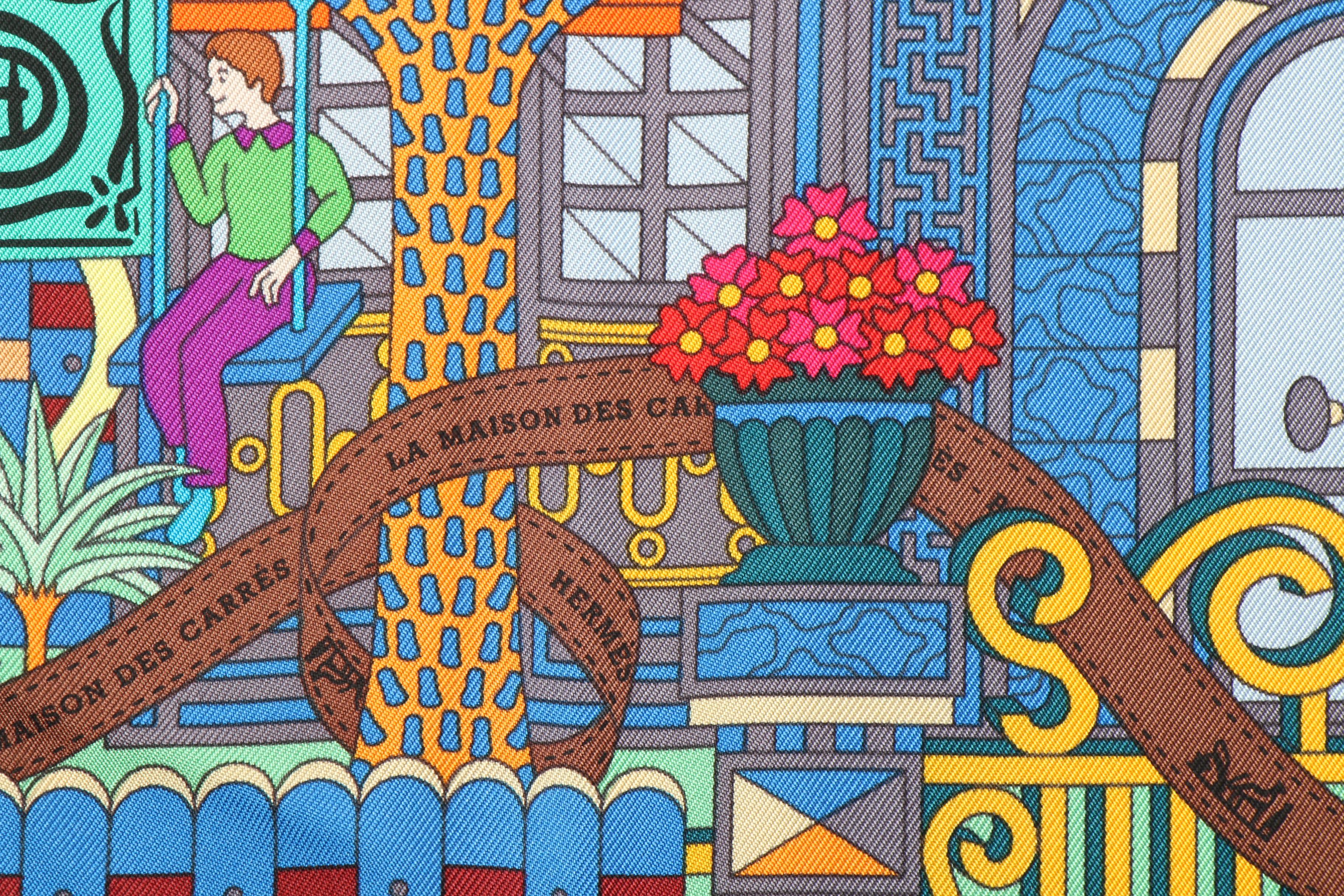 Hermès "La Maison des Carrès" Silk Twill Scarf Designed by Pierre Marie