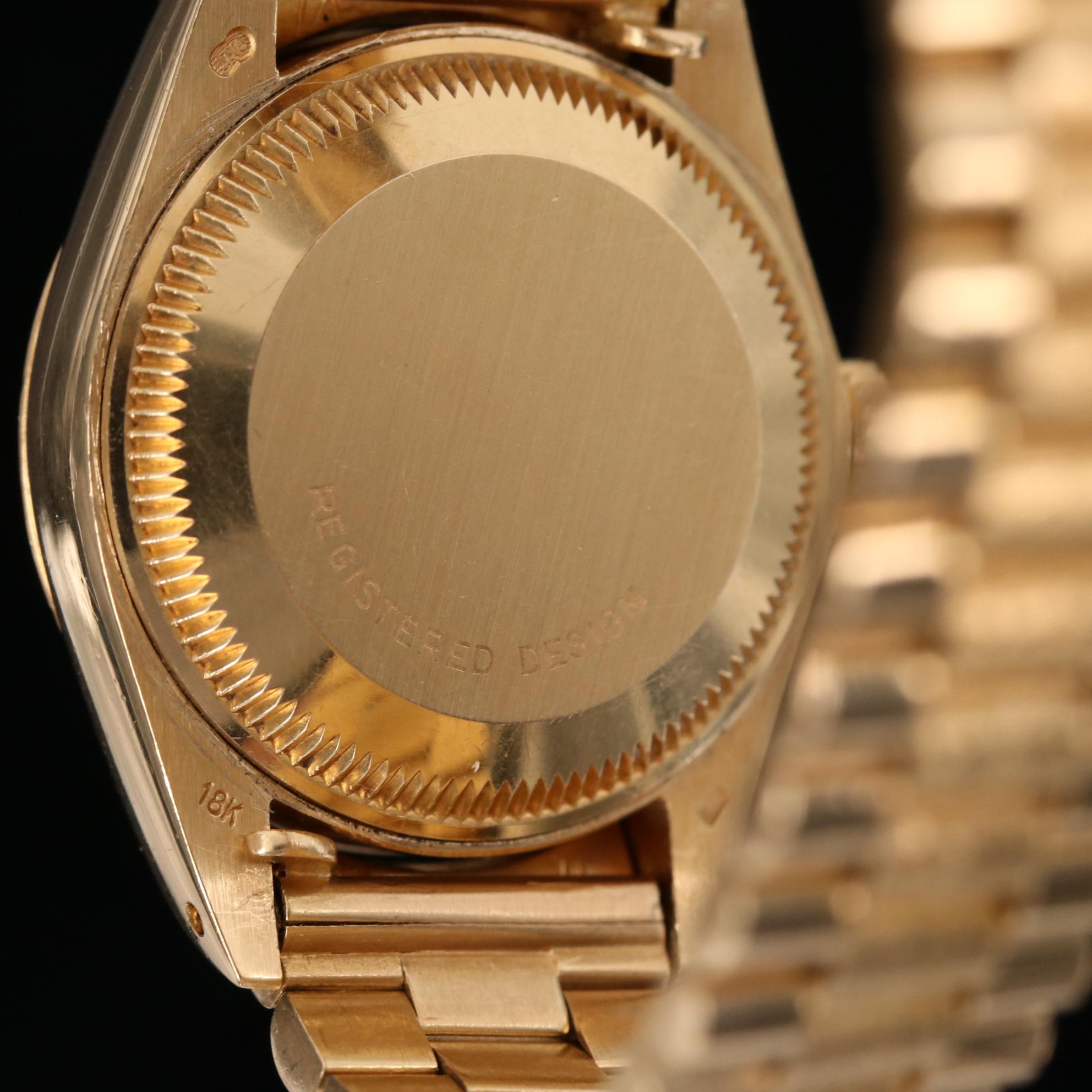 Vintage Rolex Datejust 18K Yellow Gold Watch with Bark Finish Bracelet