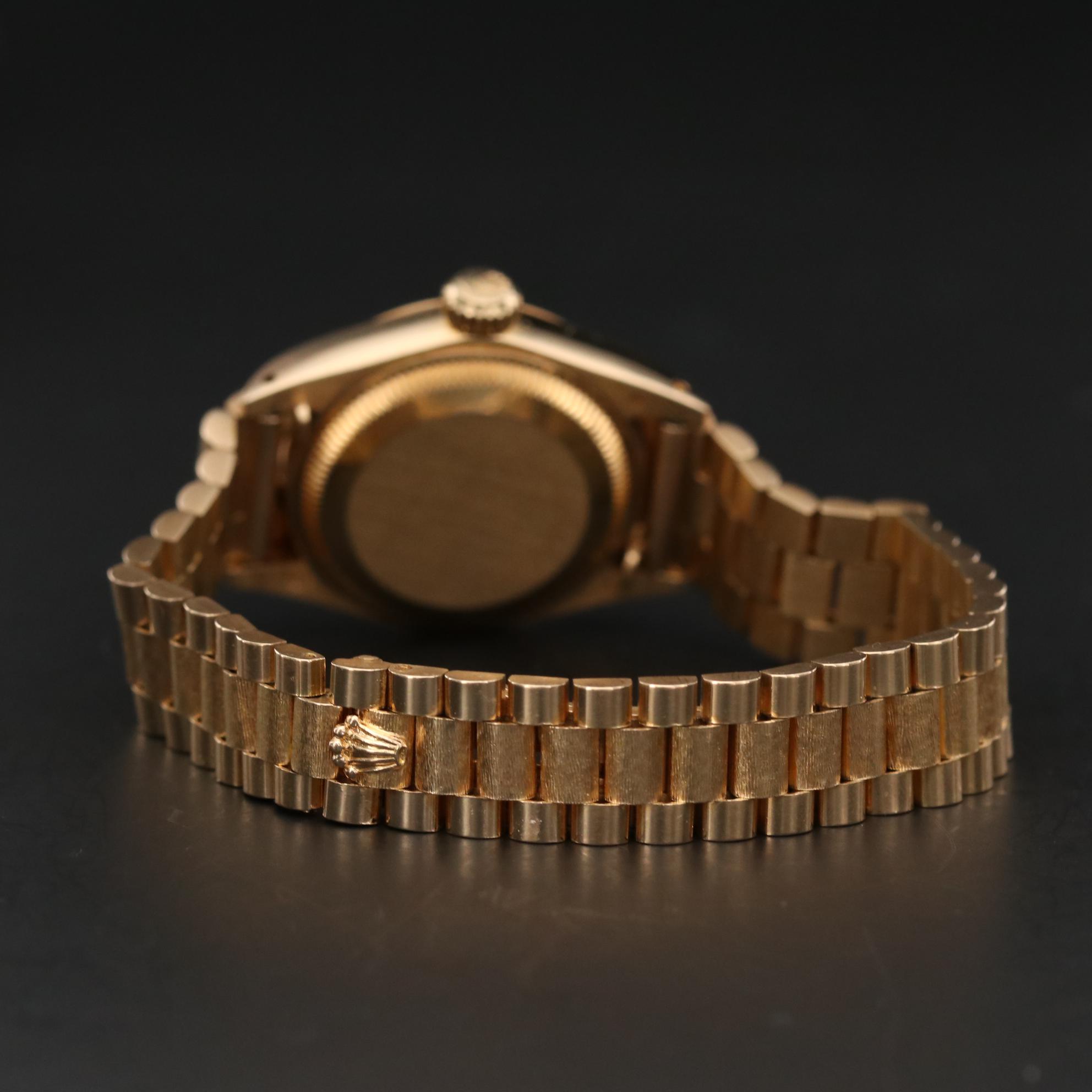 Vintage Rolex Datejust 18K Yellow Gold Watch with Bark Finish Bracelet