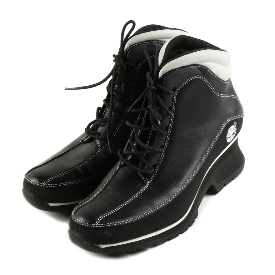 Timberland Black and White Leather Euro Dub Spin Boots