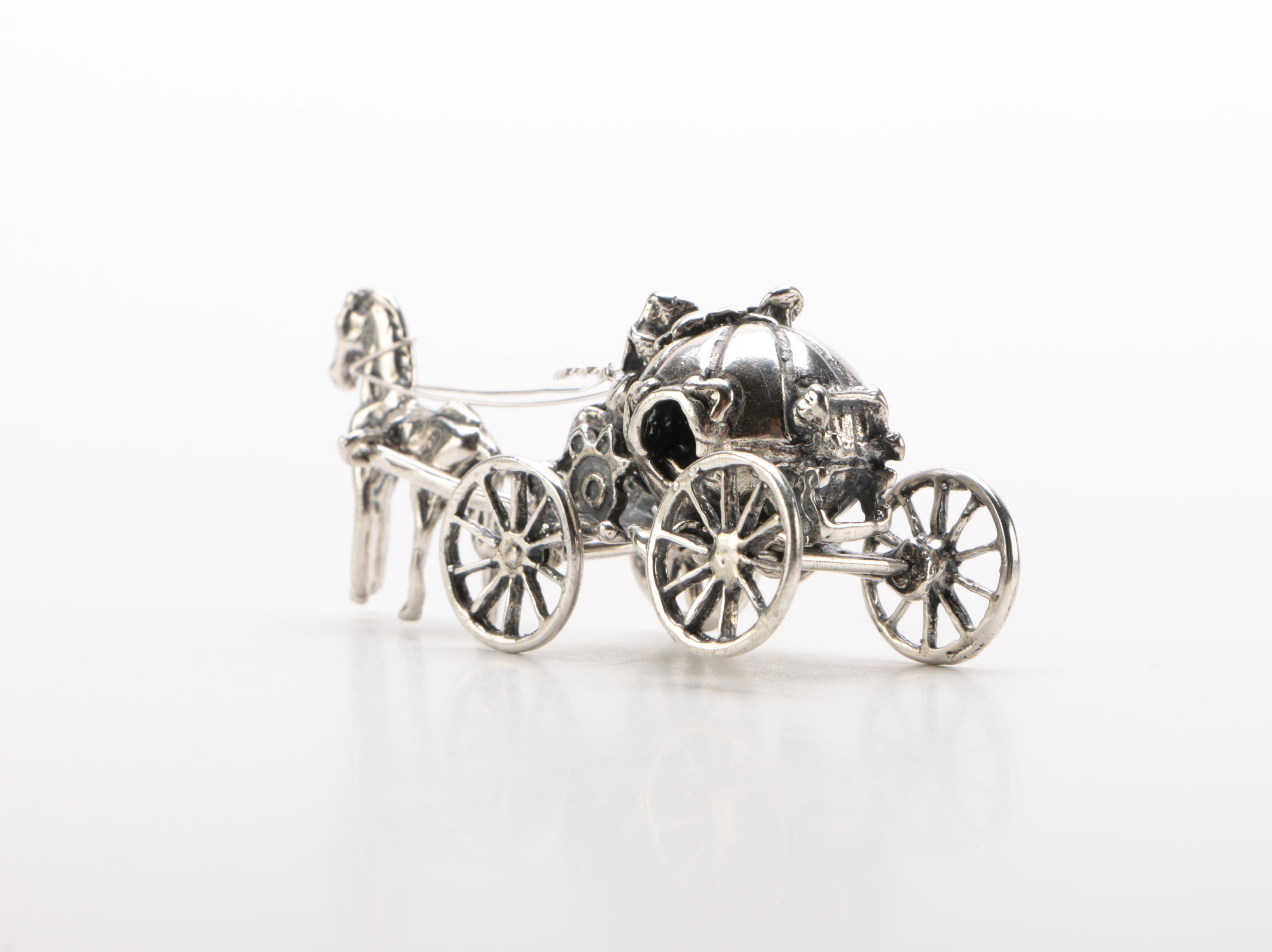 800 Silver Miniature Pumpkin Carriage from Cinderella Fairy Tale
