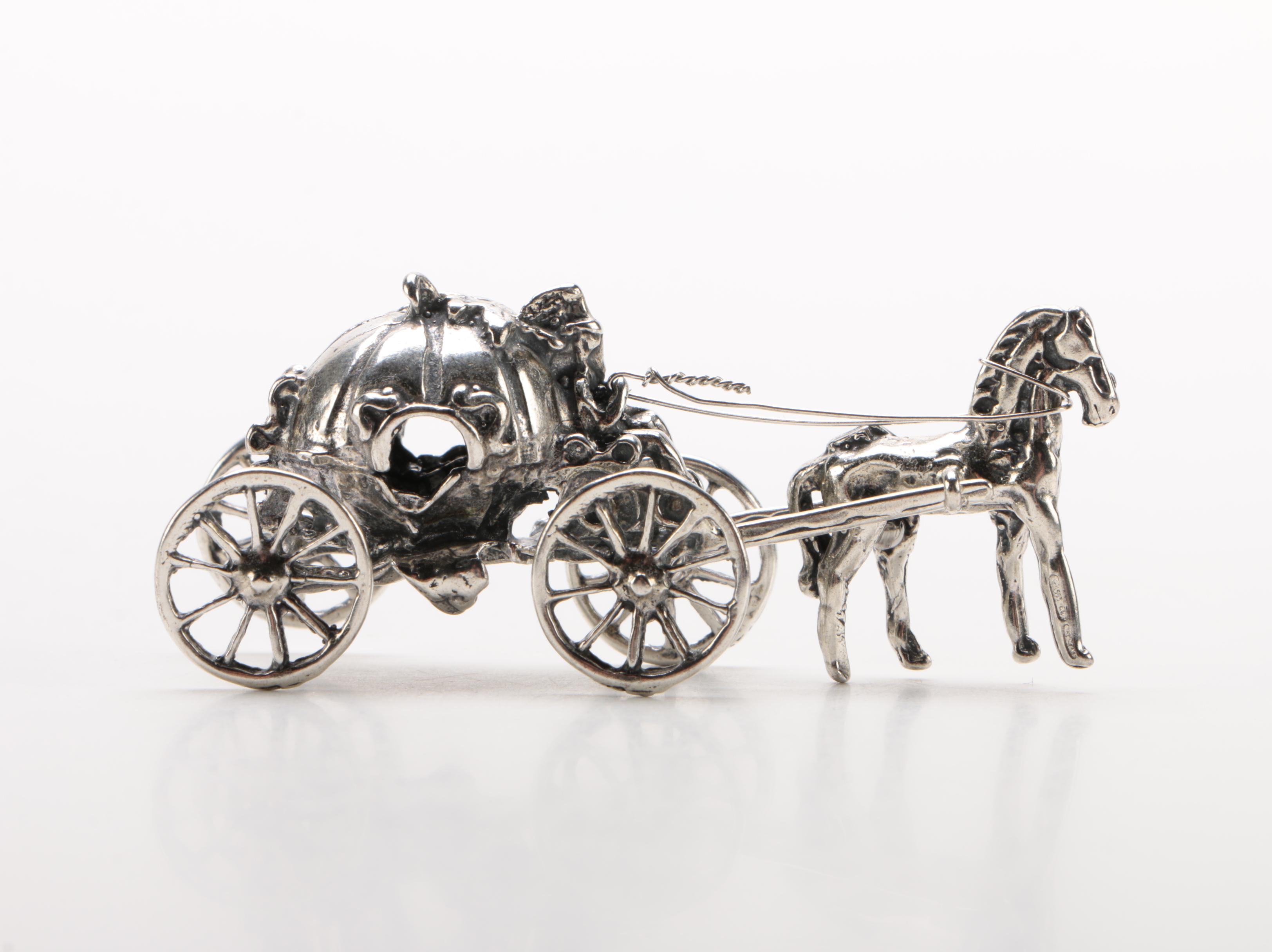 800 Silver Miniature Pumpkin Carriage from Cinderella Fairy Tale