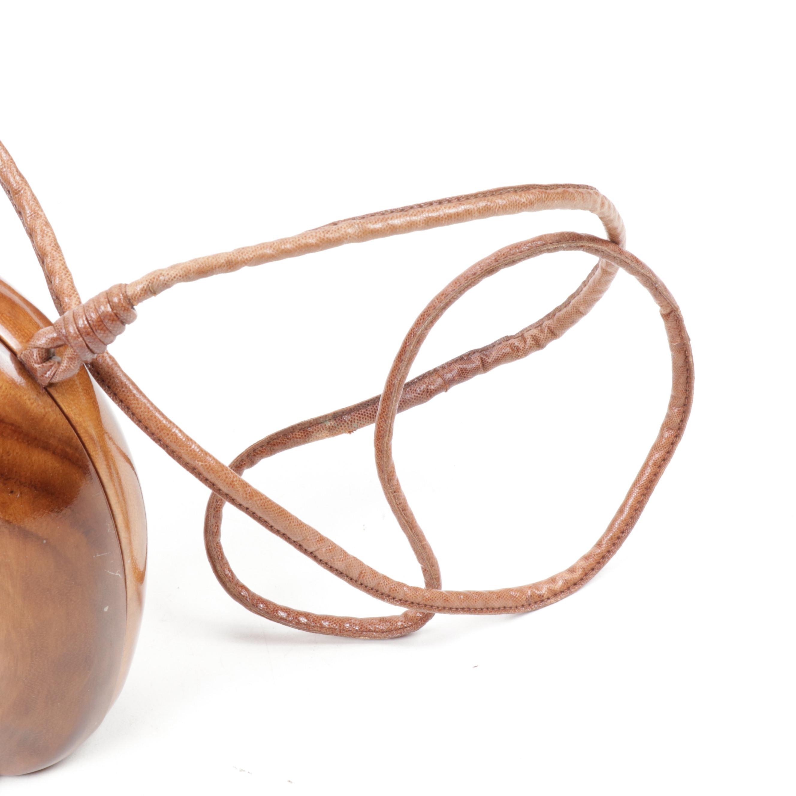 Timmy Woods Beverly Hills Carved Acacia Wood Horseshoe and Horse Head Purse