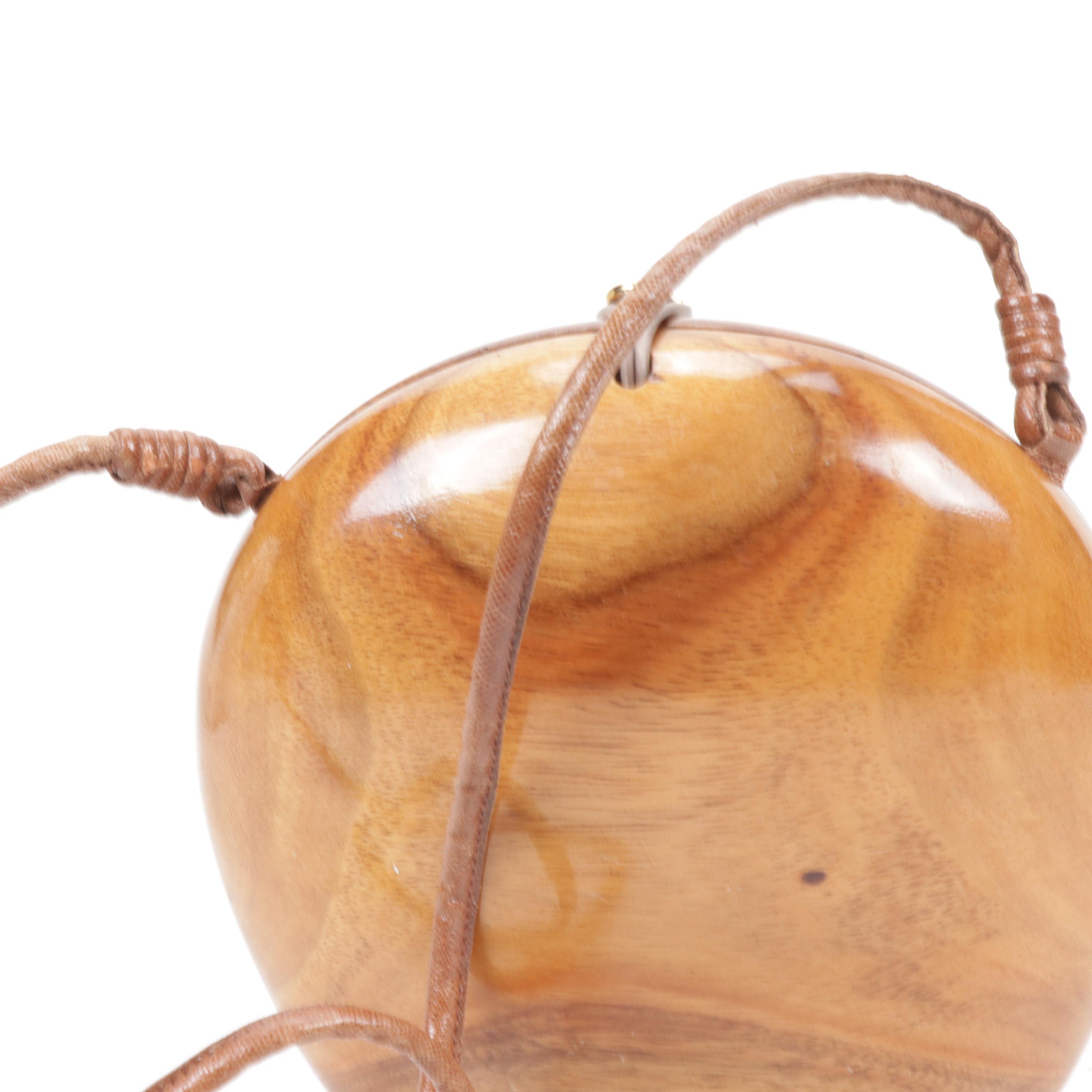 Timmy Woods Beverly Hills Carved Acacia Wood Horseshoe and Horse Head Purse