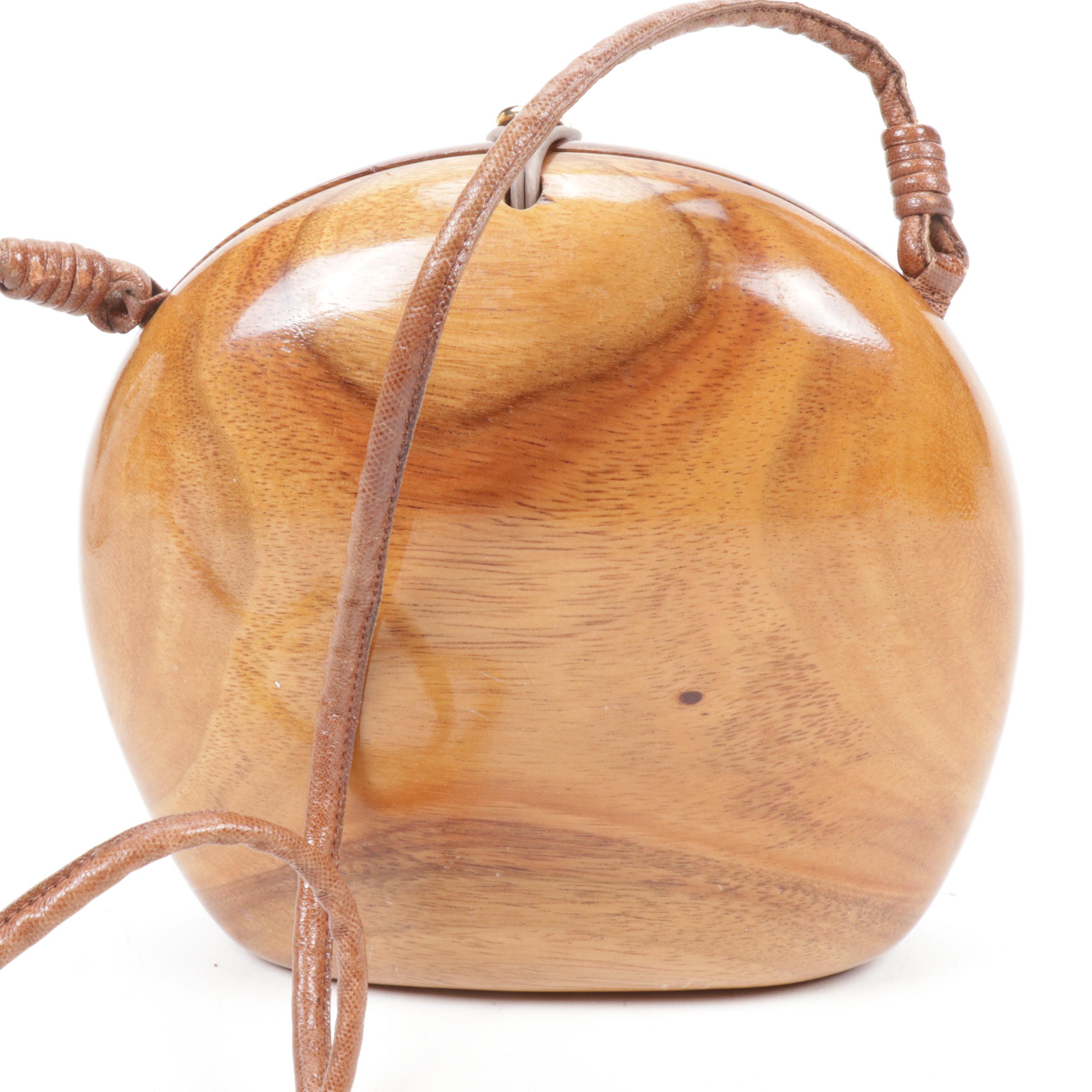 Timmy Woods Beverly Hills Carved Acacia Wood Horseshoe and Horse Head Purse