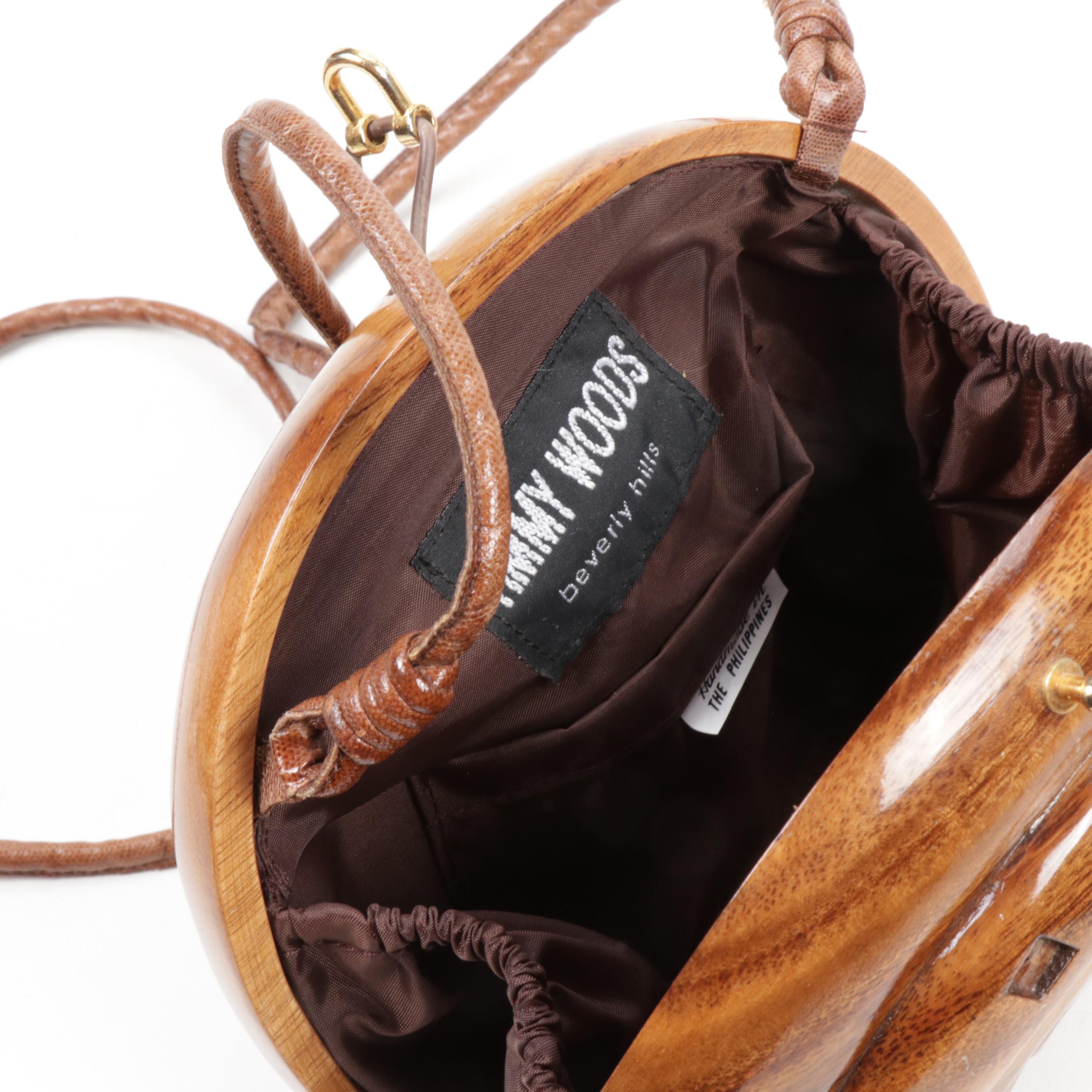 Timmy Woods Beverly Hills Carved Acacia Wood Horseshoe and Horse Head Purse