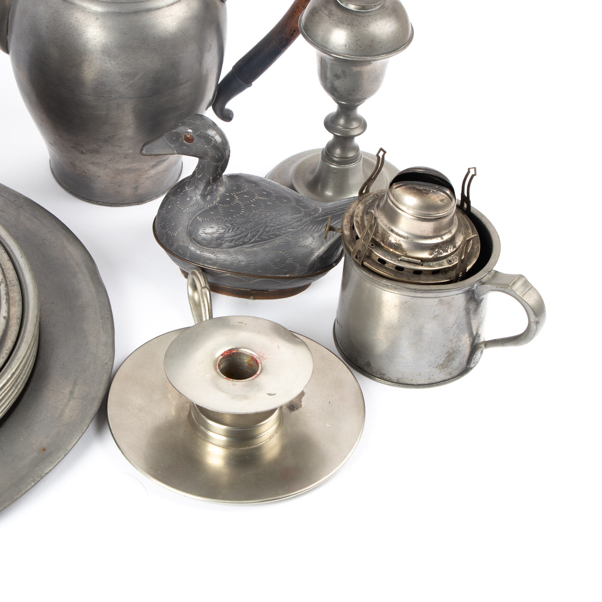 Pewter and Enamel Teapot, Pewter Ice Cream Molds, and More