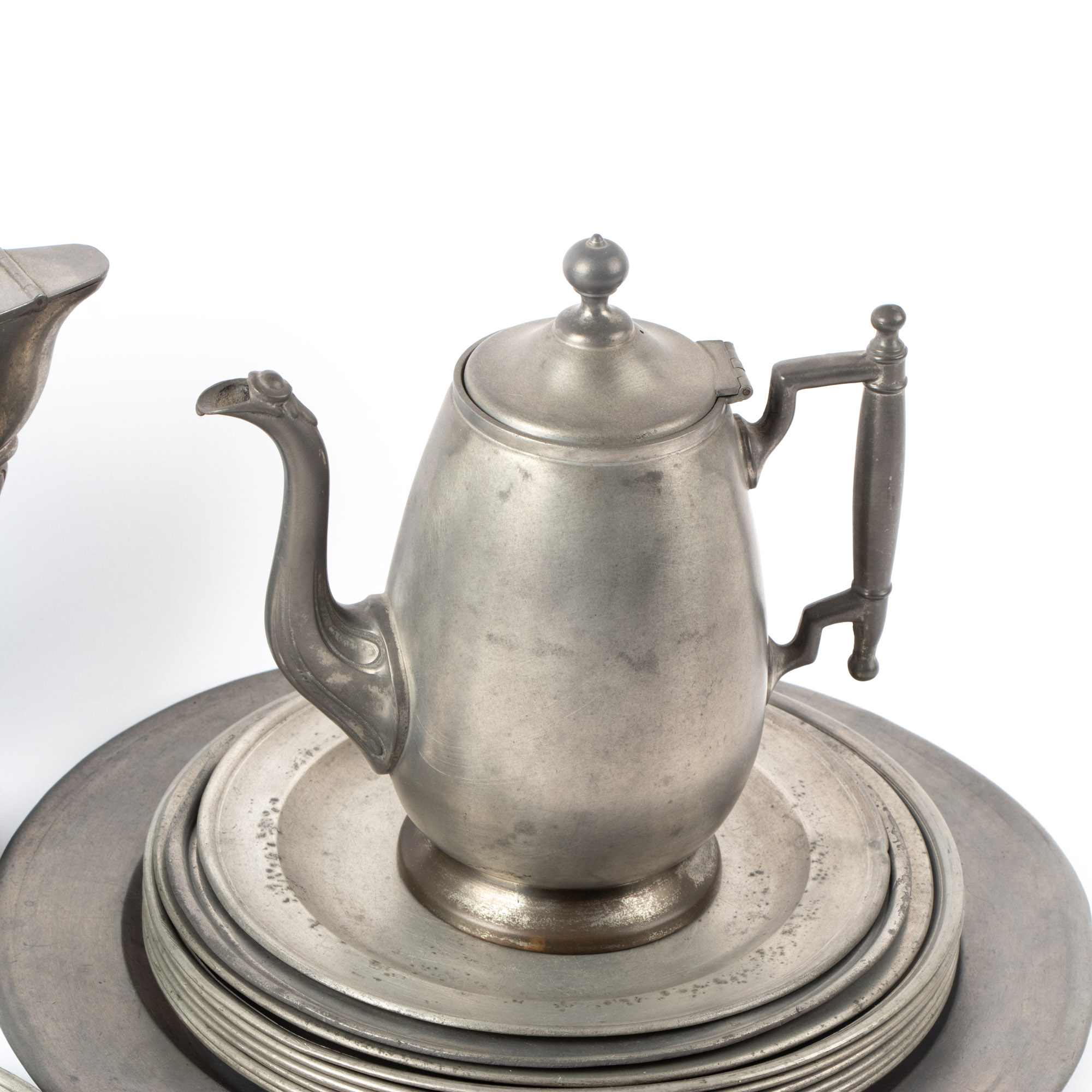 Pewter and Enamel Teapot, Pewter Ice Cream Molds, and More