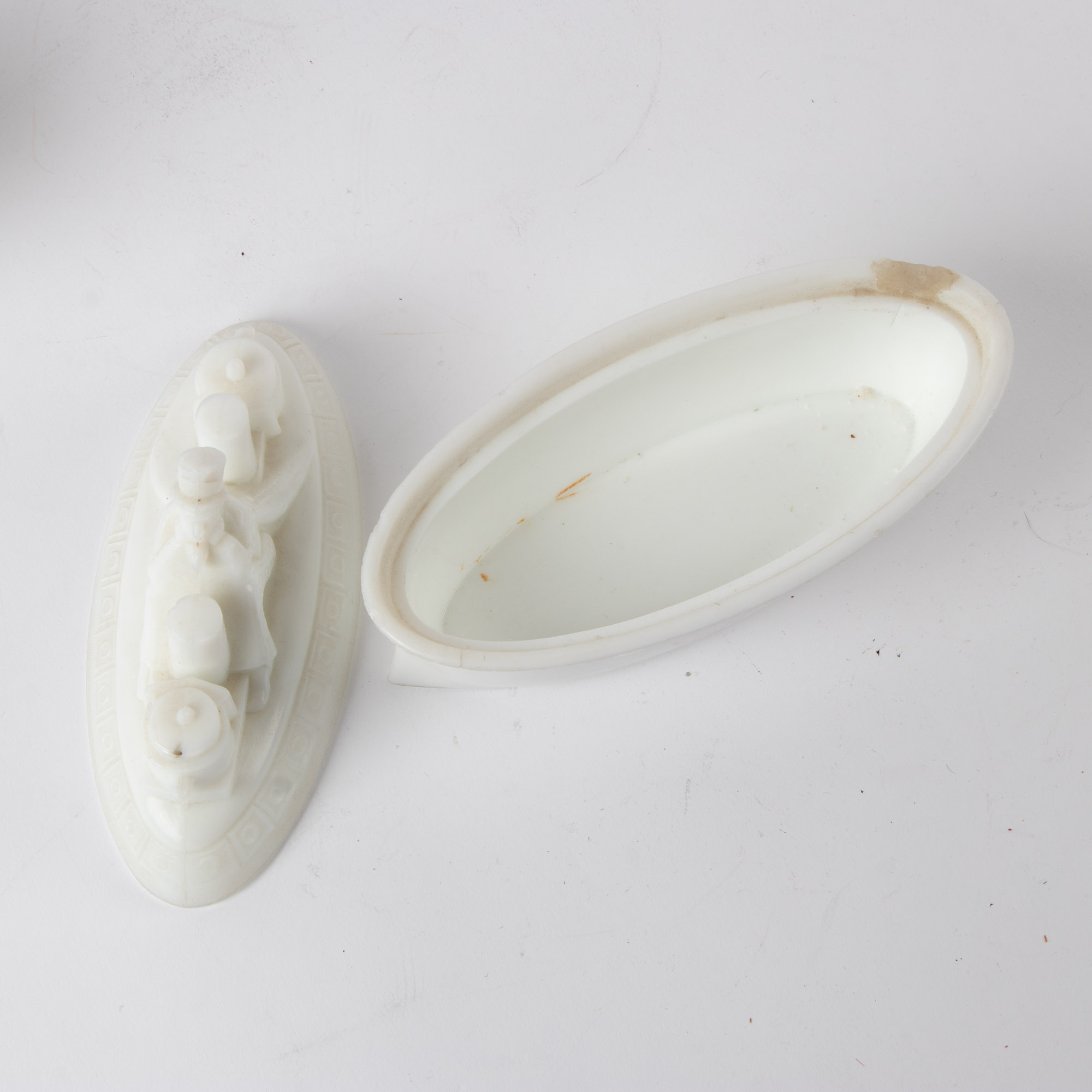 "Uncle Sam on the Merrimack" Milk Glass Dish and Other Milk Glass Tableware