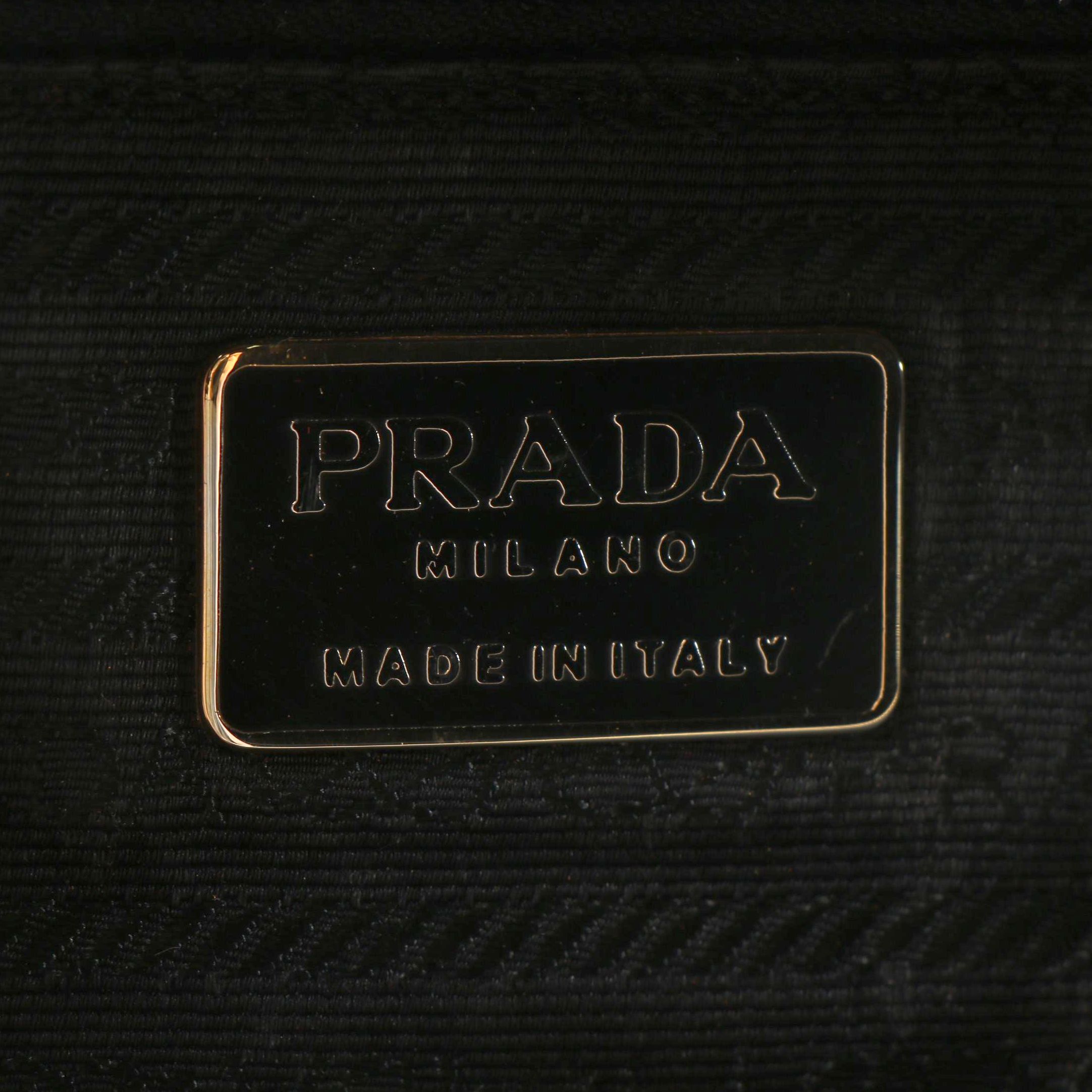 Prada Black Quilted Nylon Shoulder Bag with Gold Tone Chain and Leather Strap