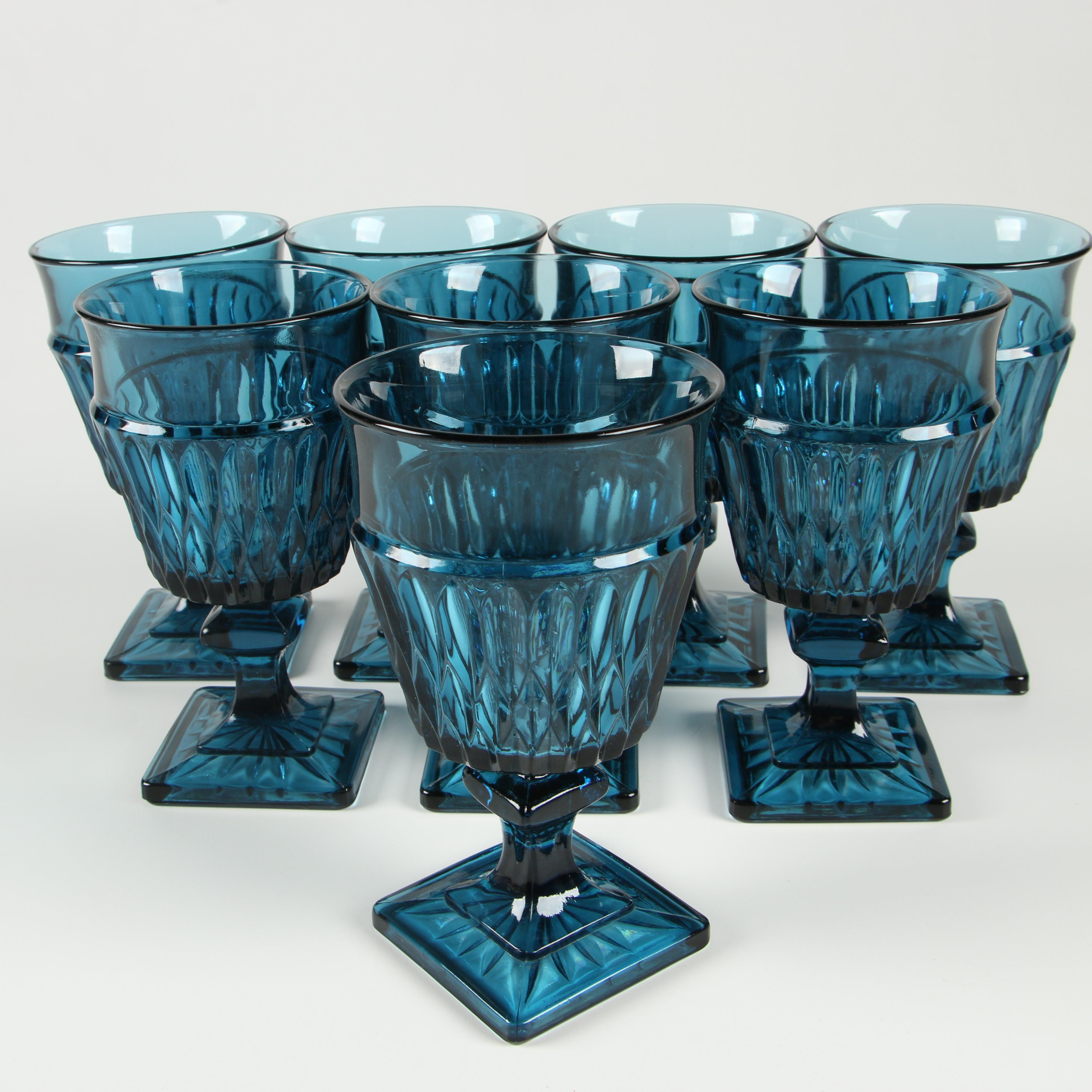 Indiana Glass Mount Vernon Blue Water Goblet Glasses, Vintage