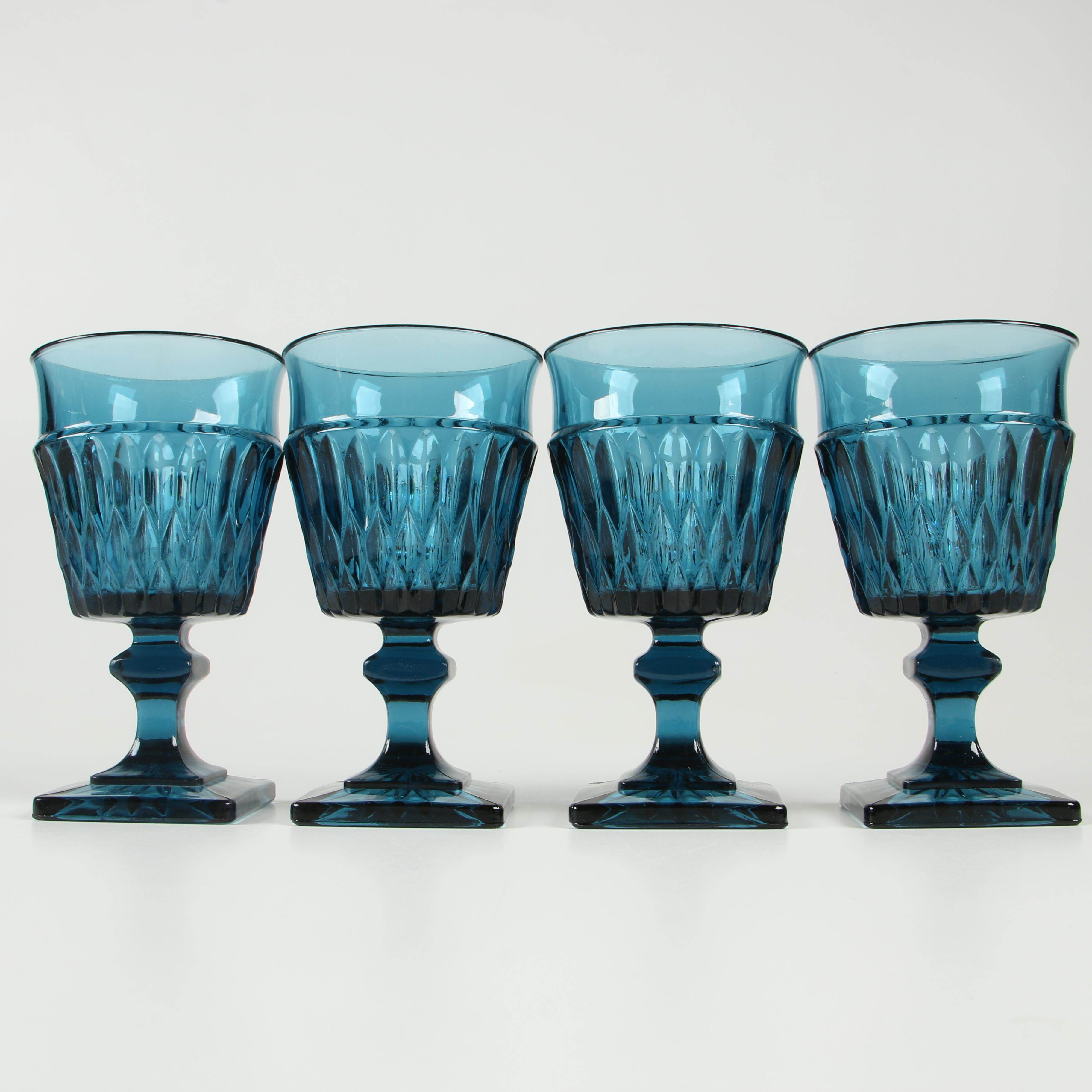 Indiana Glass Mount Vernon Blue Water Goblet Glasses, Vintage