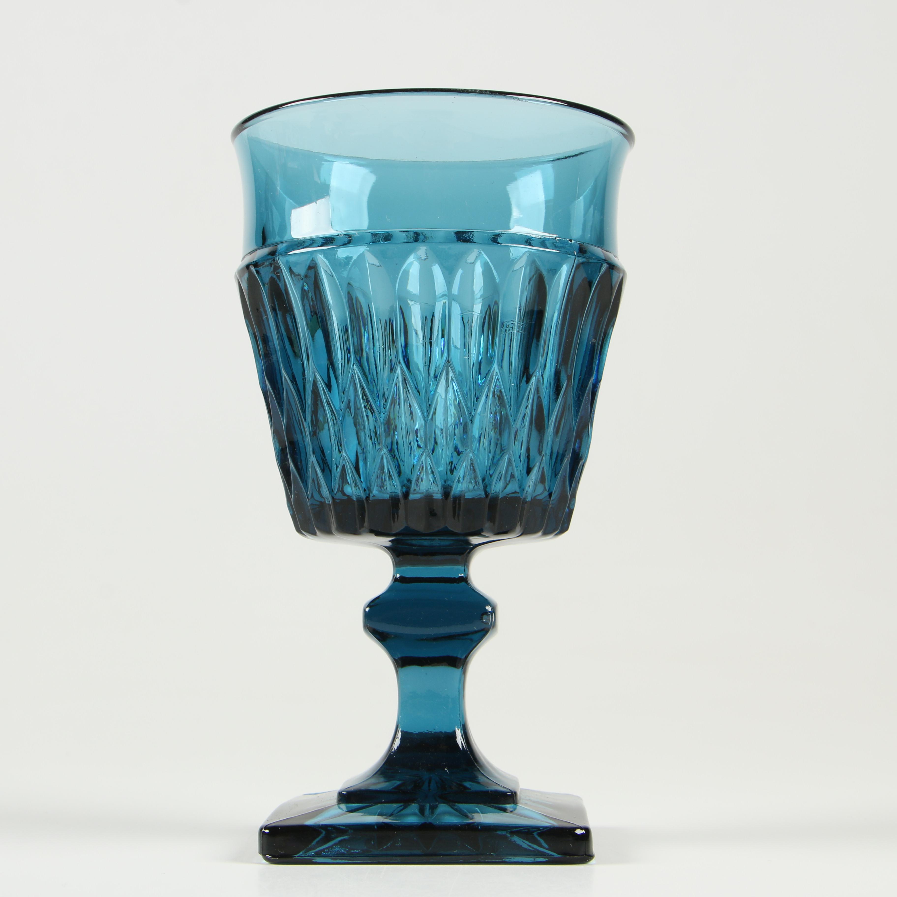 Indiana Glass Mount Vernon Blue Water Goblet Glasses, Vintage