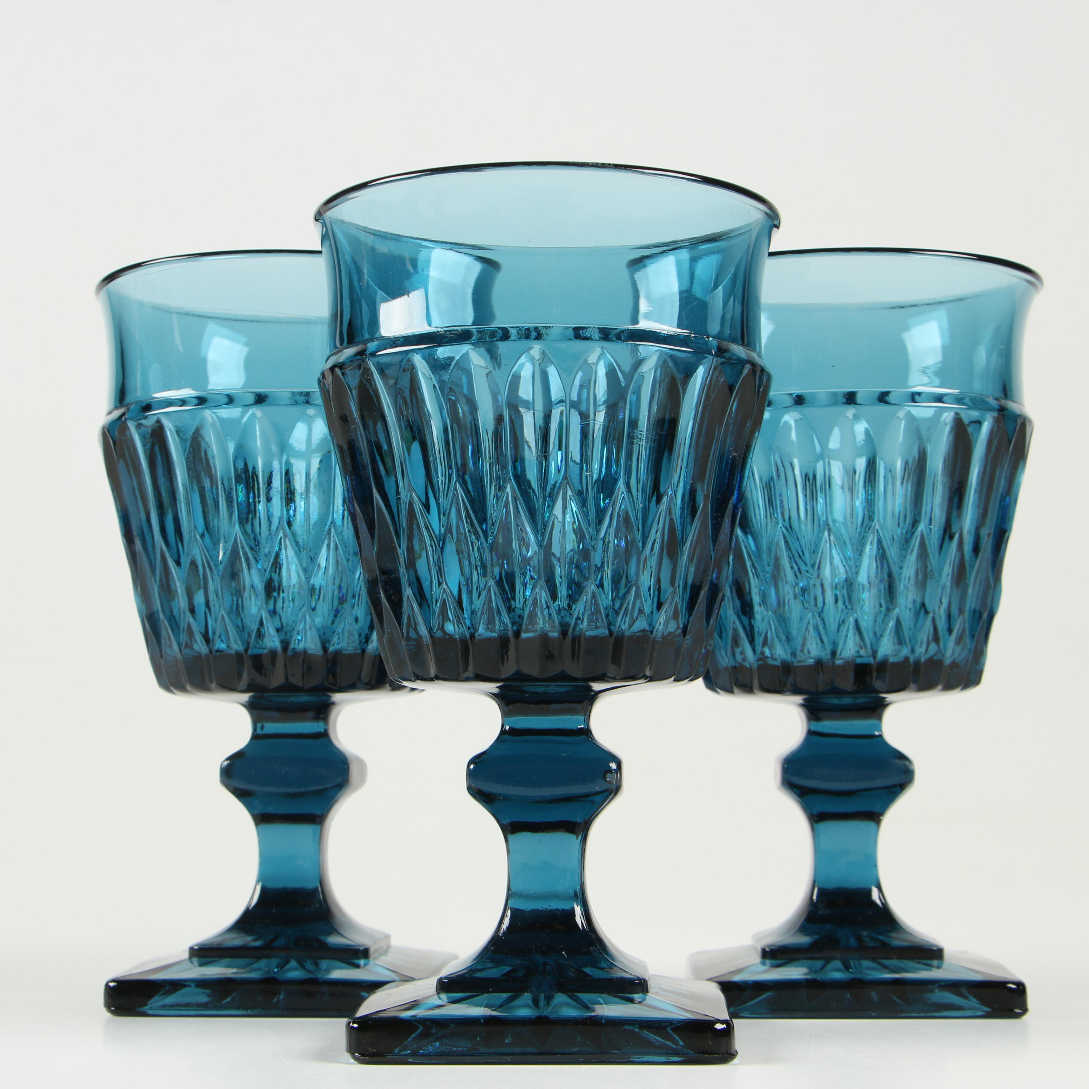 Indiana Glass Mount Vernon Blue Water Goblet Glasses, Vintage