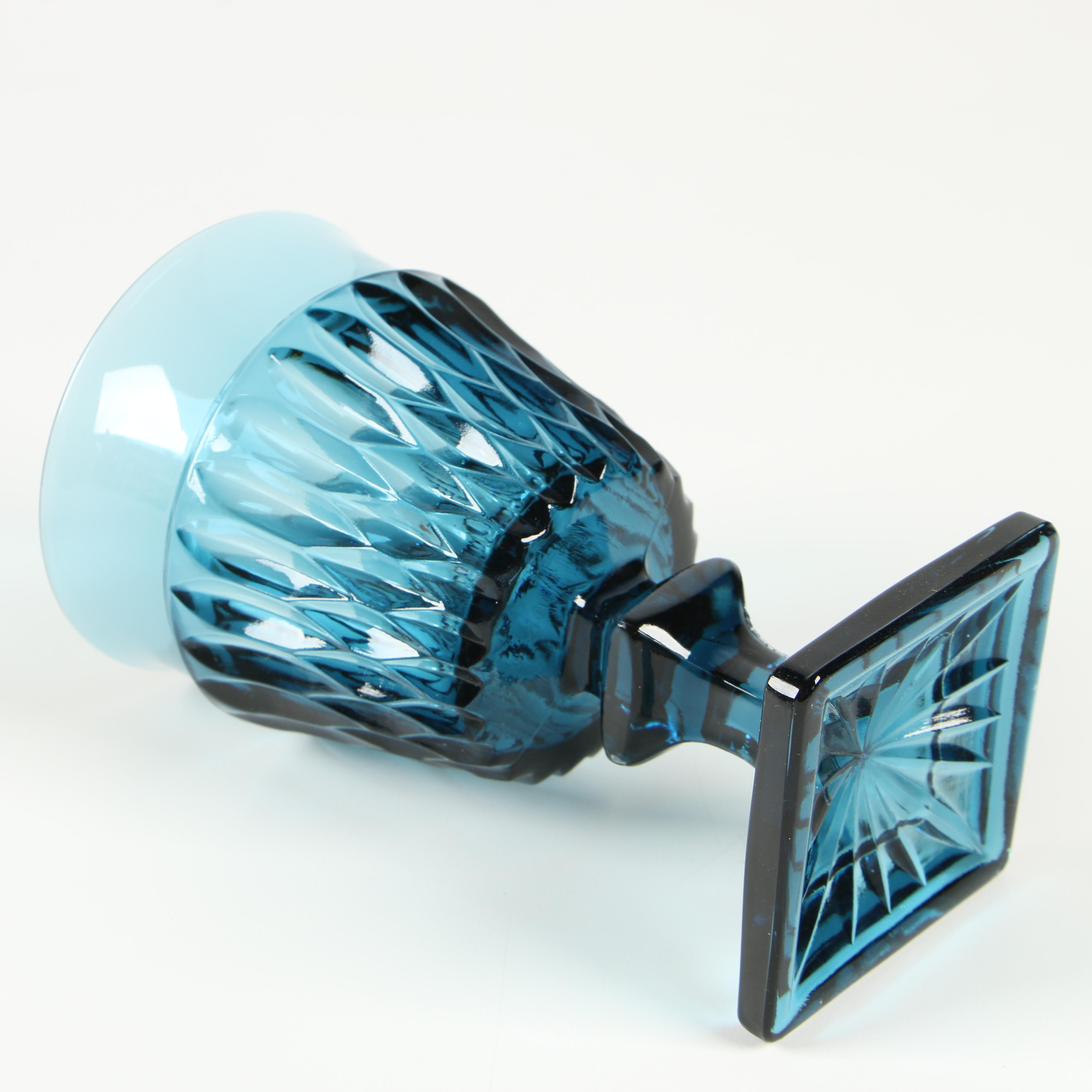 Indiana Glass Mount Vernon Blue Water Goblet Glasses, Vintage