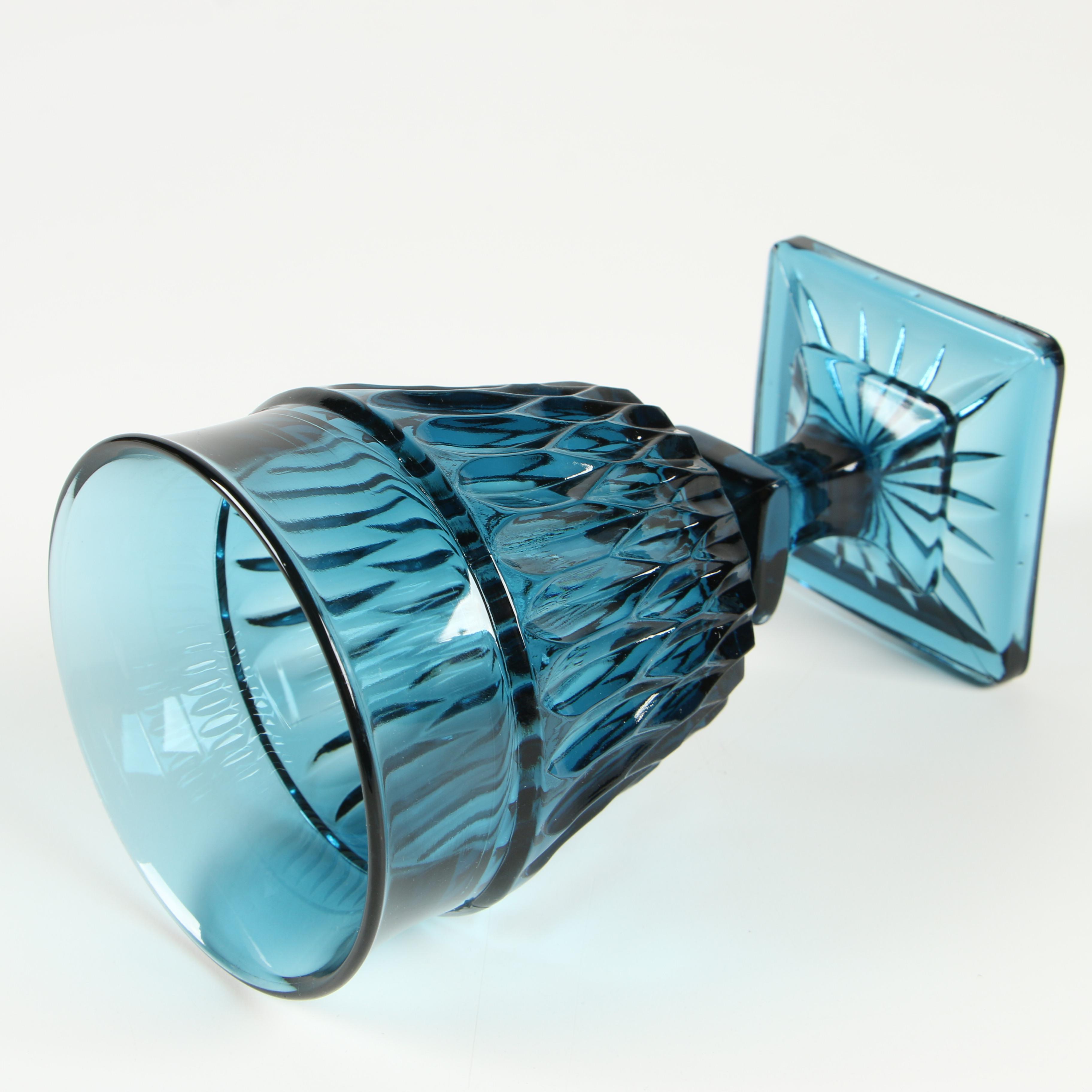 Indiana Glass Mount Vernon Blue Water Goblet Glasses, Vintage