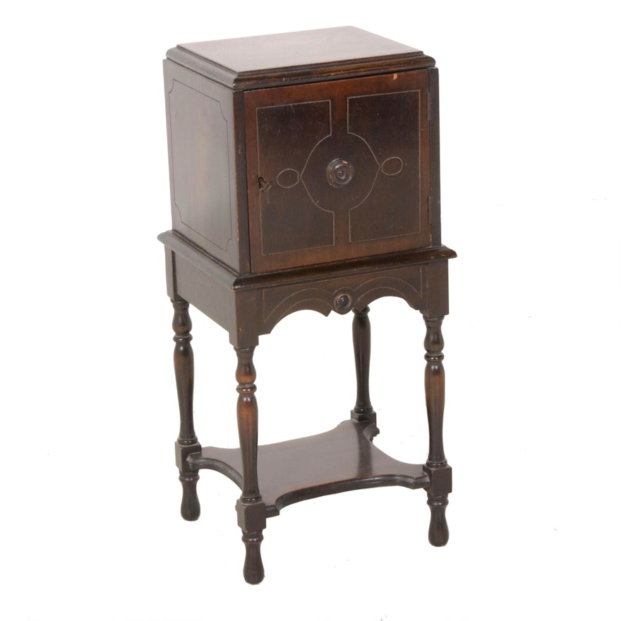 Federal Style Walnut Finish Copper-Lined Smoking Stand, Early 20th Century