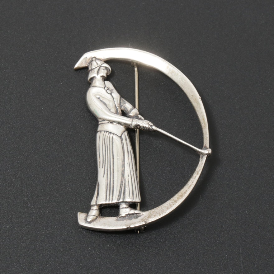 Museum of Fine Art Art Deco Style Sterling Silver Lady Golfer Brooch