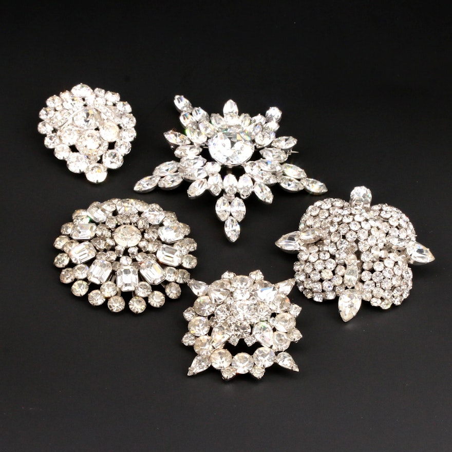 Vintage Rhinstone Brooches Featuring Weise and Eisenberg