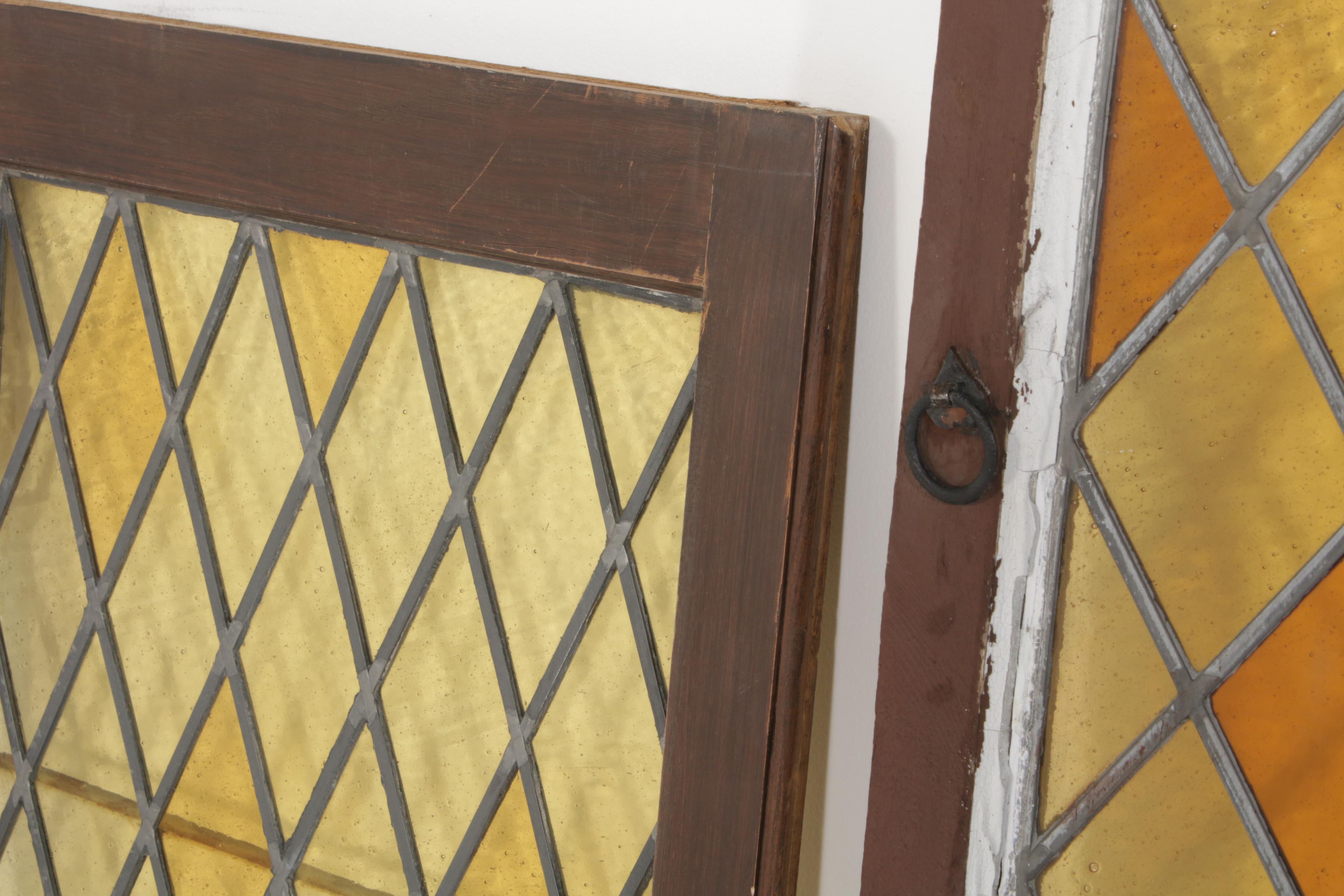 Amber Diamond Leaded Glass Windows, Antique