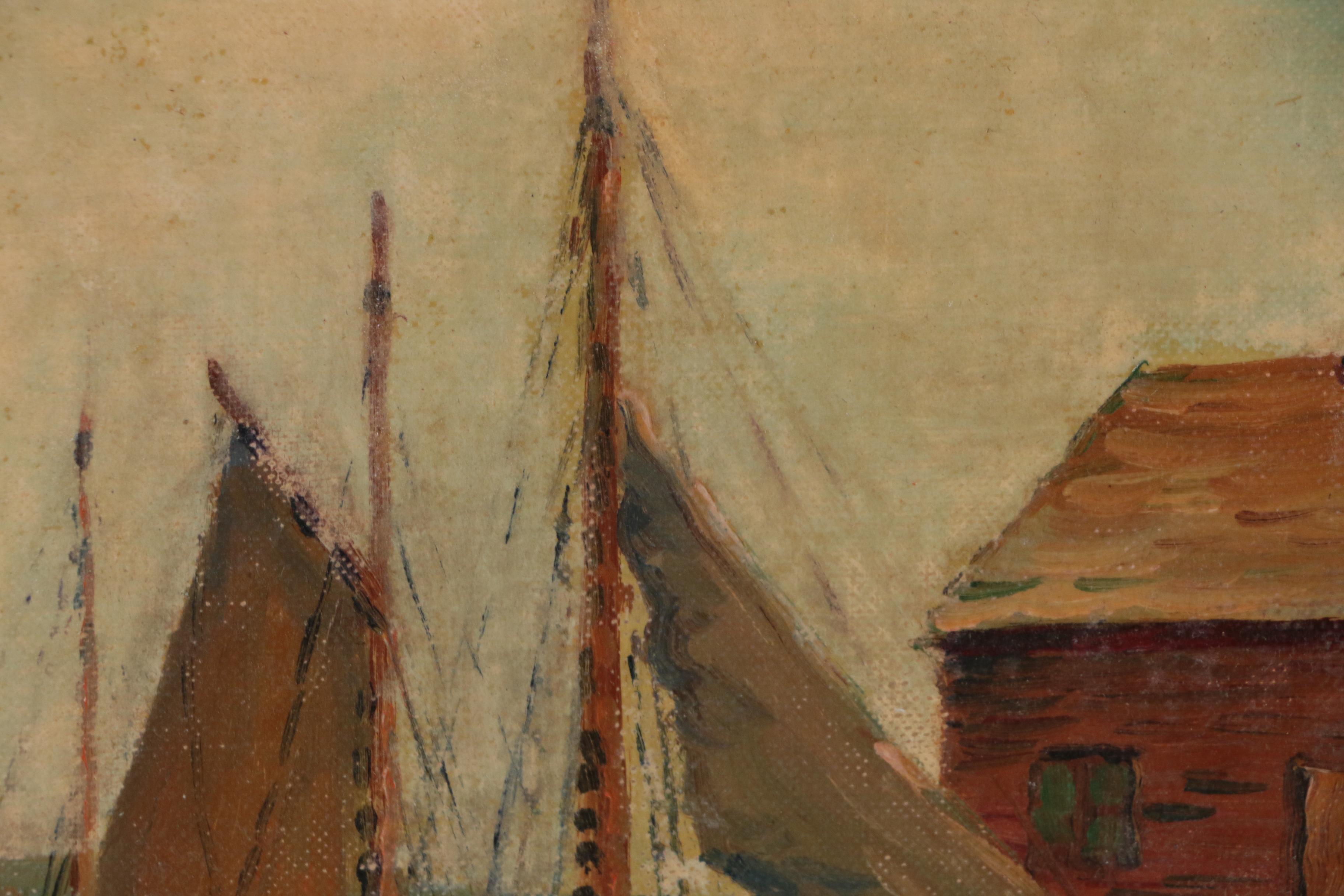 J. J. Enwright Harbor Scene Oil Painting