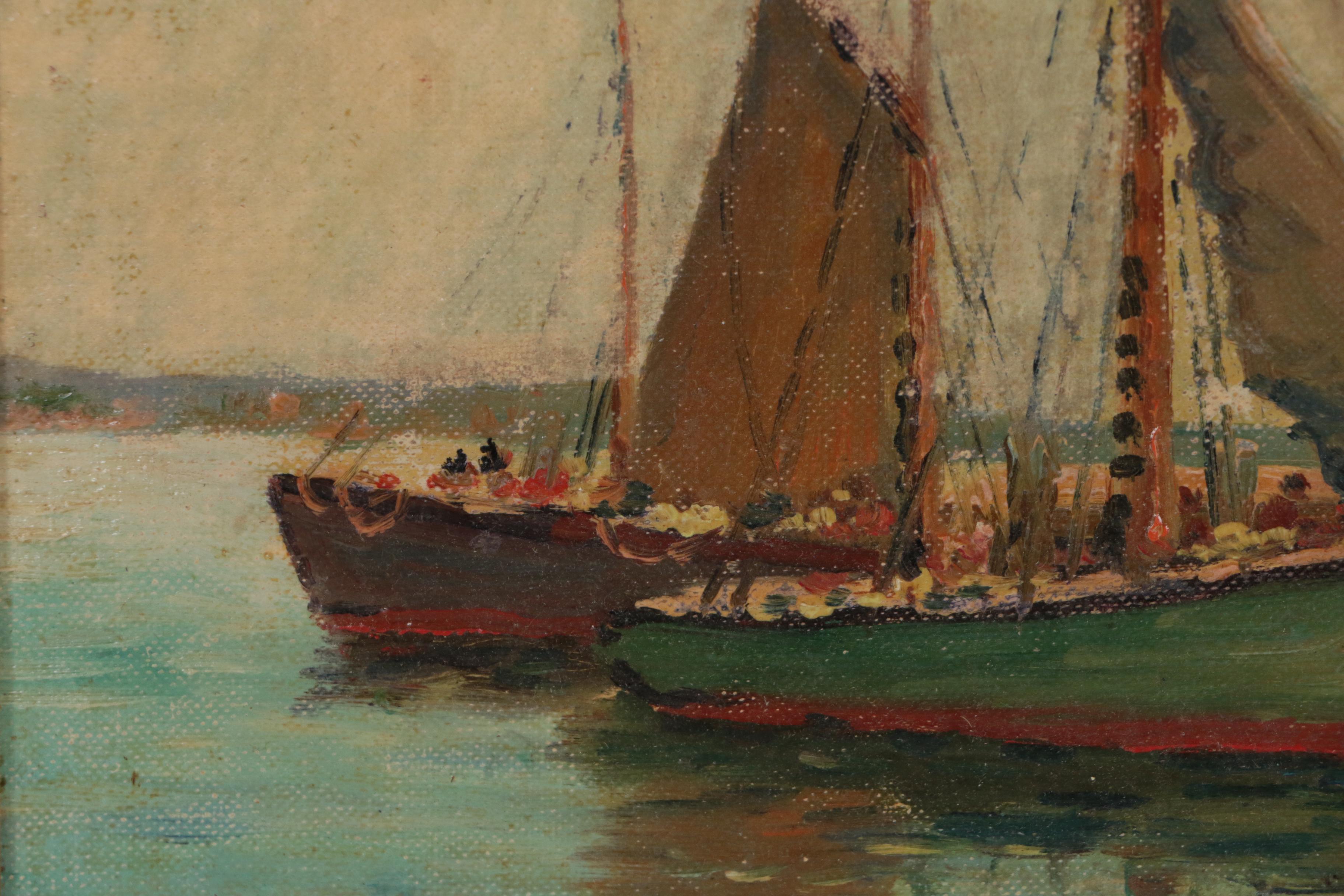 J. J. Enwright Harbor Scene Oil Painting