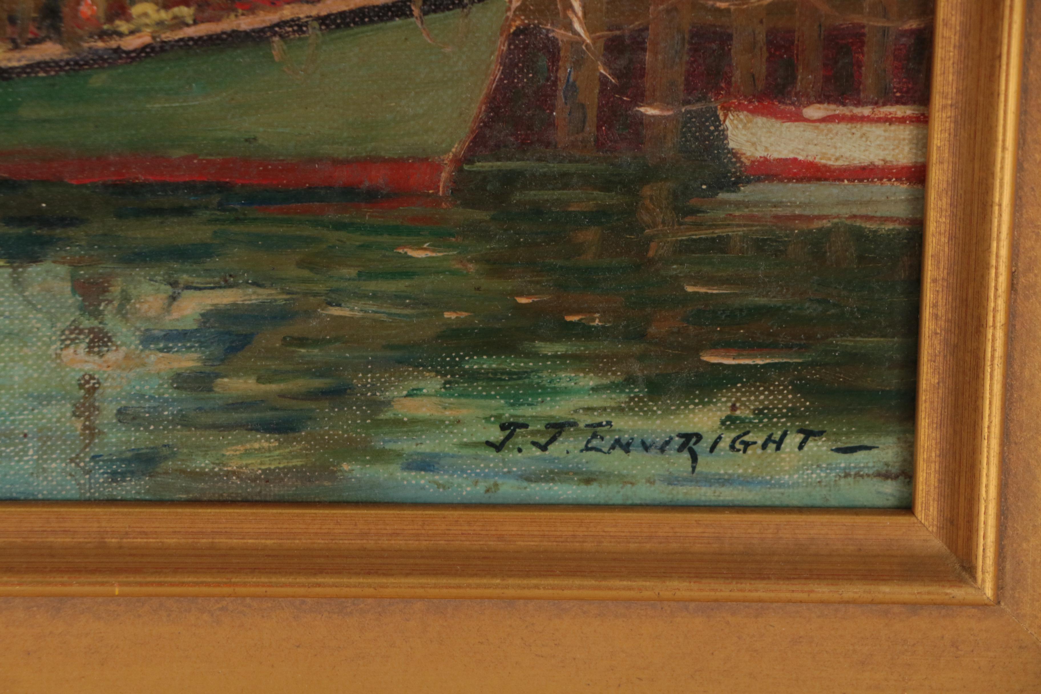 J. J. Enwright Harbor Scene Oil Painting
