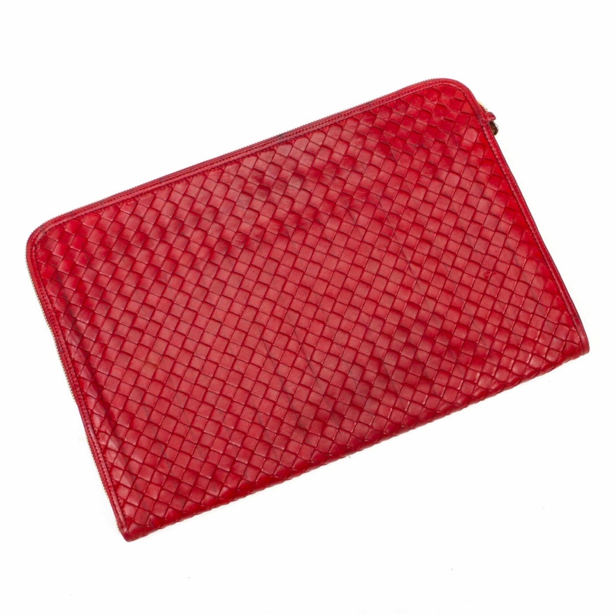 Bottega Veneta Intrecciato Red Lambskin Leather Zippered Case