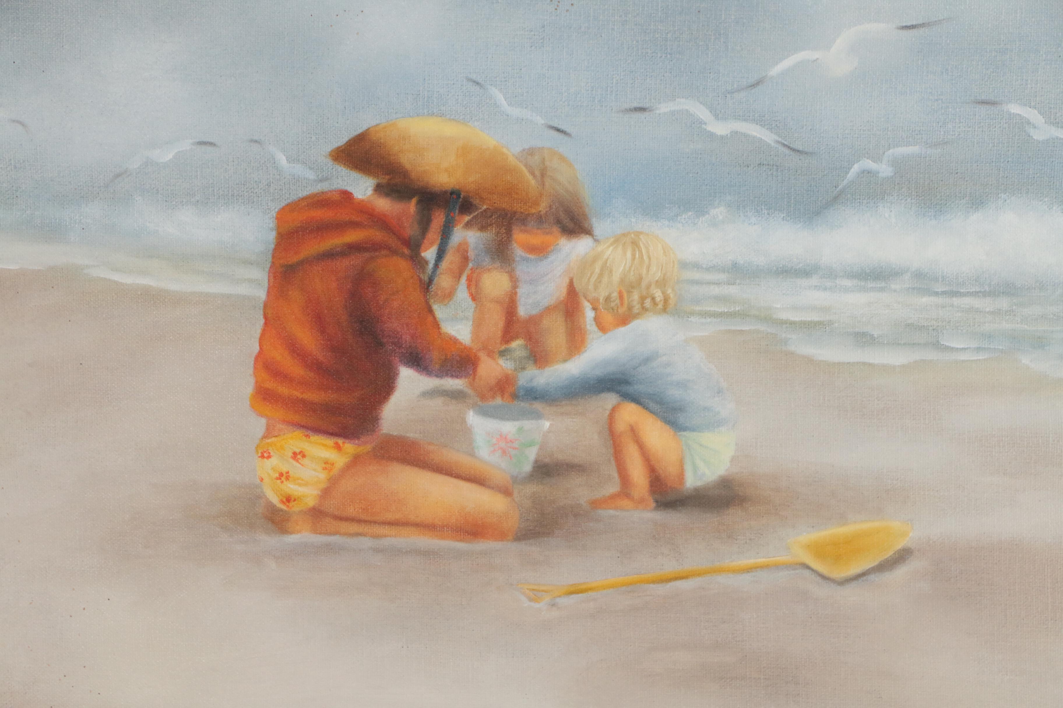 Sheila Dowdell Oil Painting of Beach Scene with Children