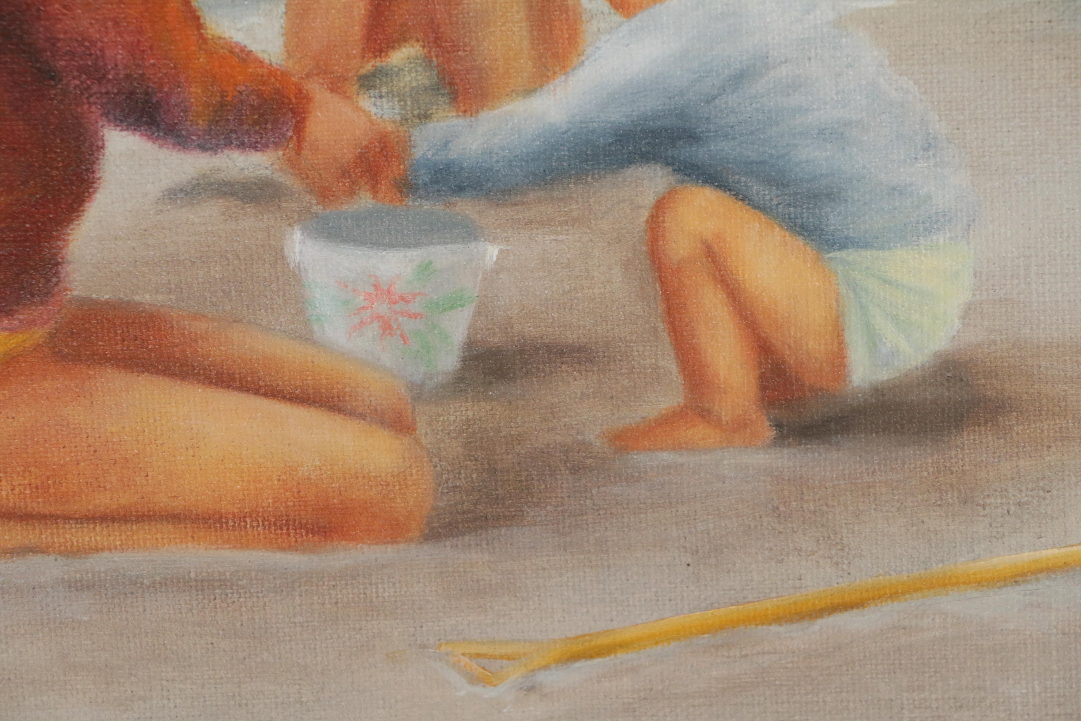 Sheila Dowdell Oil Painting of Beach Scene with Children