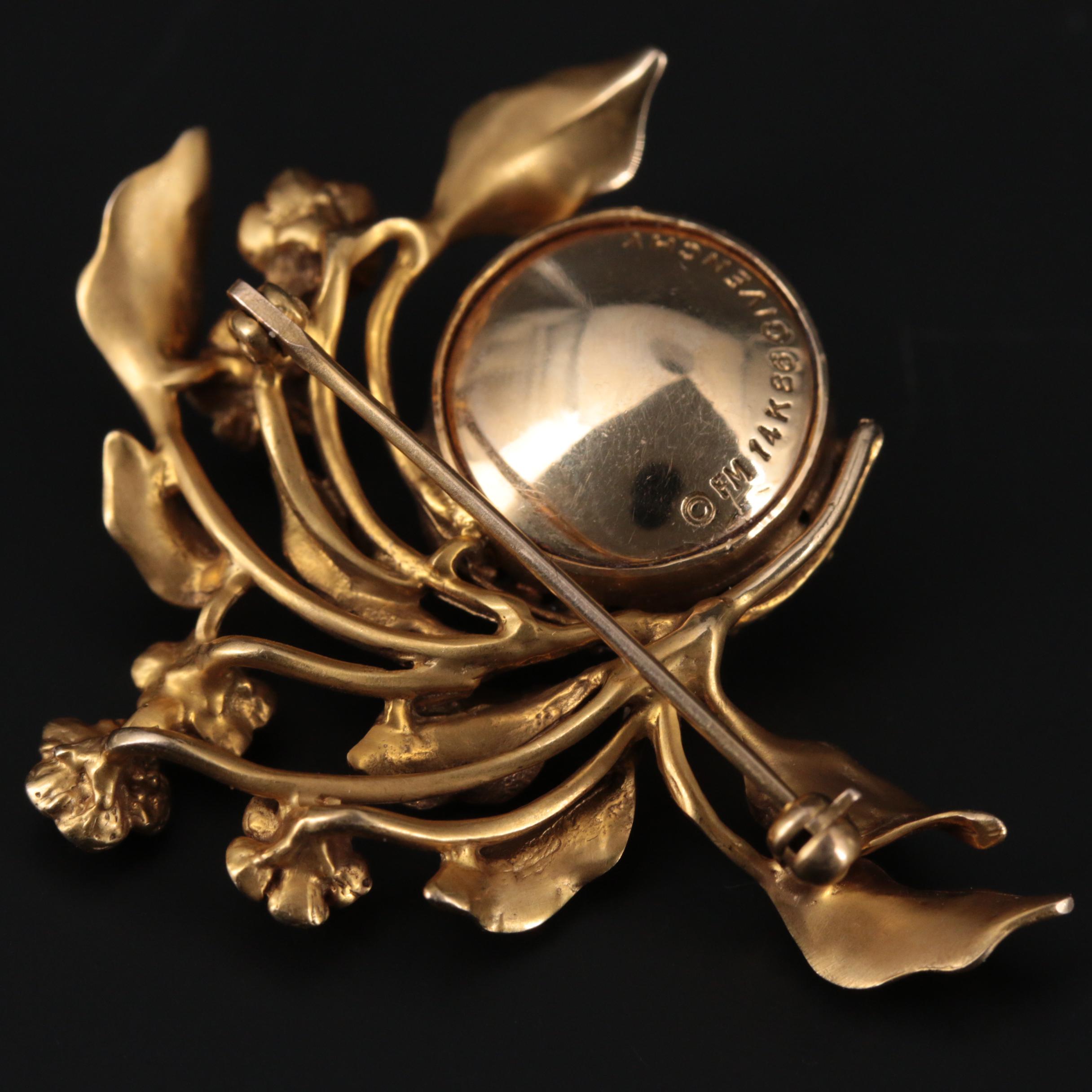 Vintage Givenchy Cultured Pearl, Diamond, and Ruby Floral Brooch