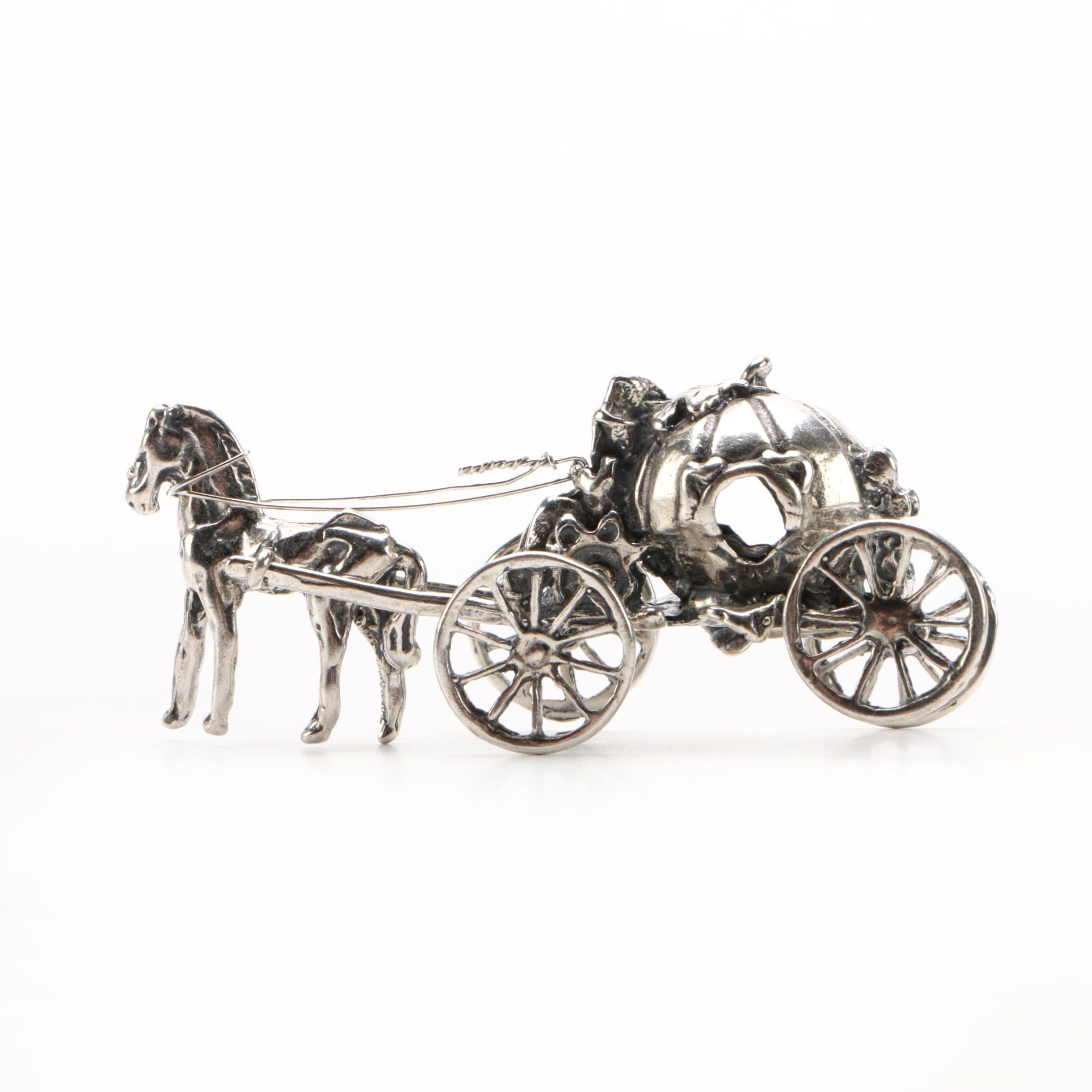 800 Silver Miniature Pumpkin Carriage from Cinderella Fairy Tale