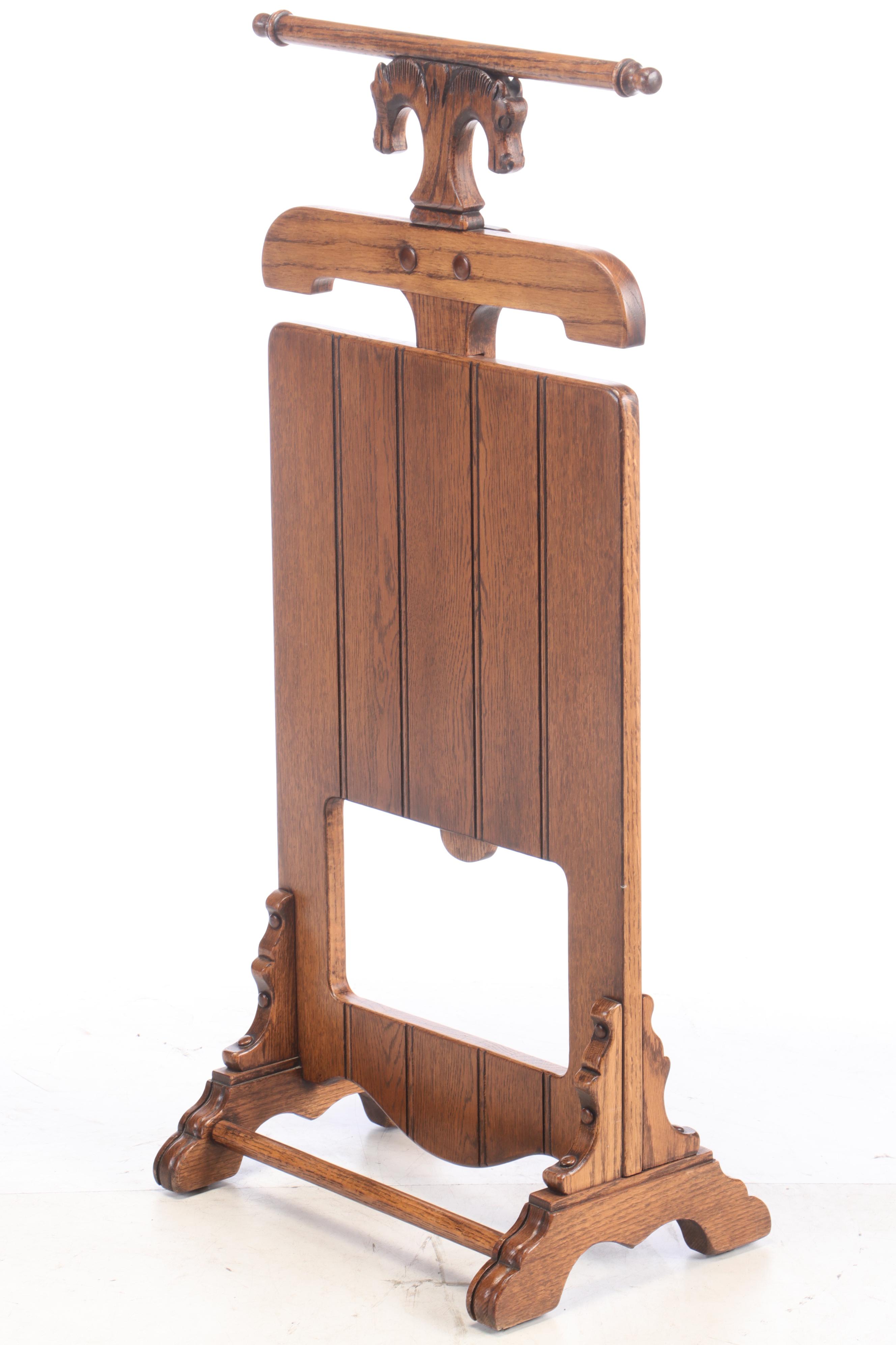 Romweber Carved "Viking Oak" Chair and Clothing Valet, Mid-20th Century