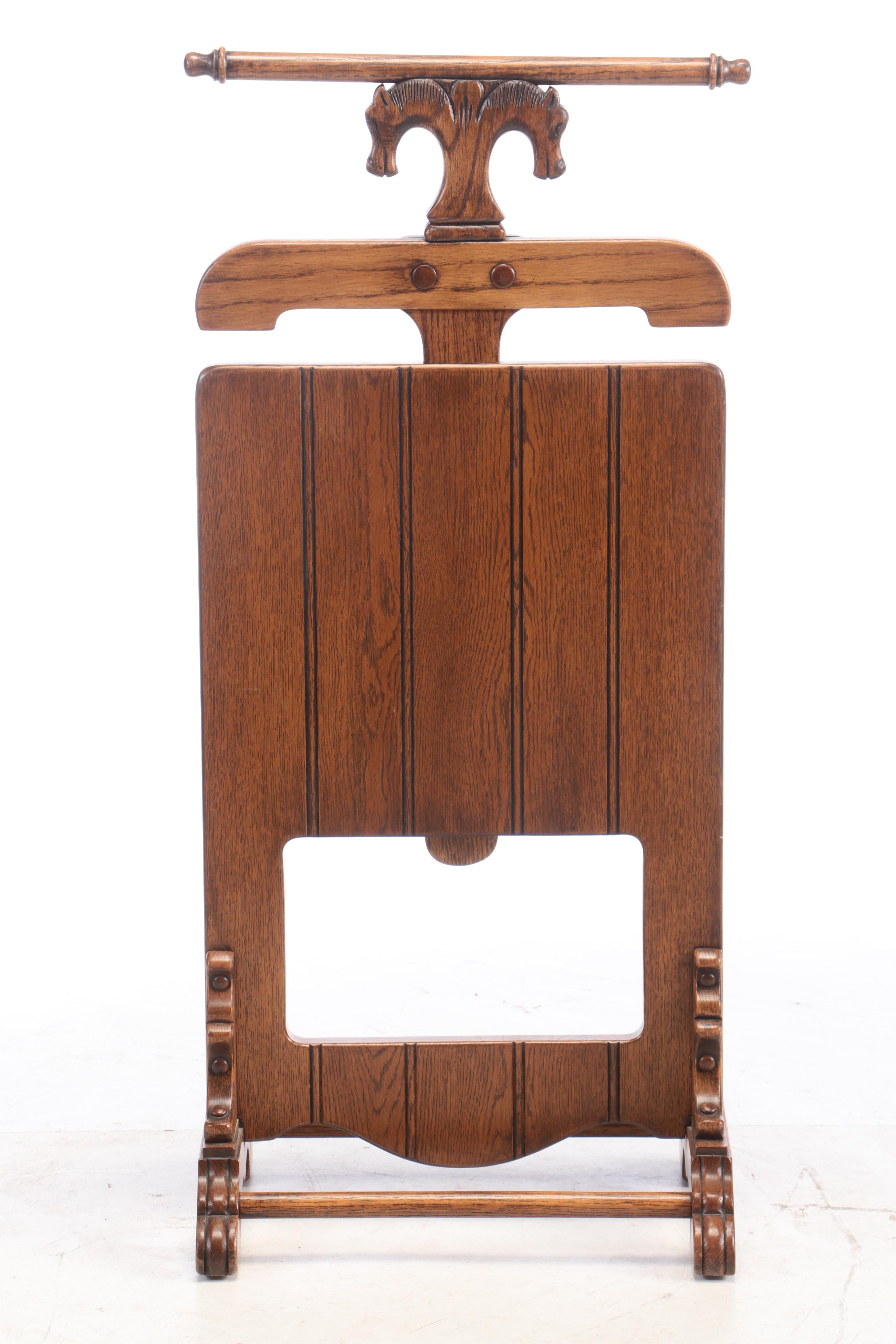 Romweber Carved "Viking Oak" Chair and Clothing Valet, Mid-20th Century