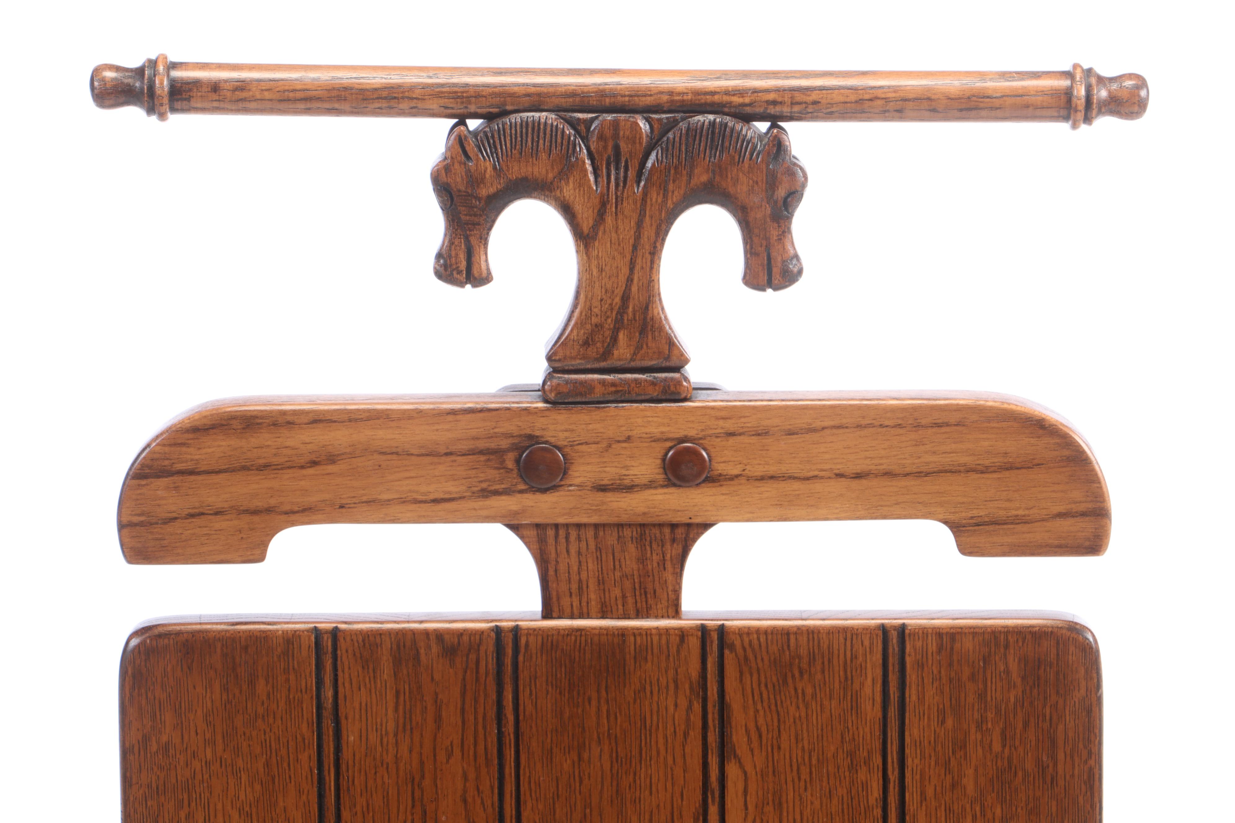 Romweber Carved "Viking Oak" Chair and Clothing Valet, Mid-20th Century