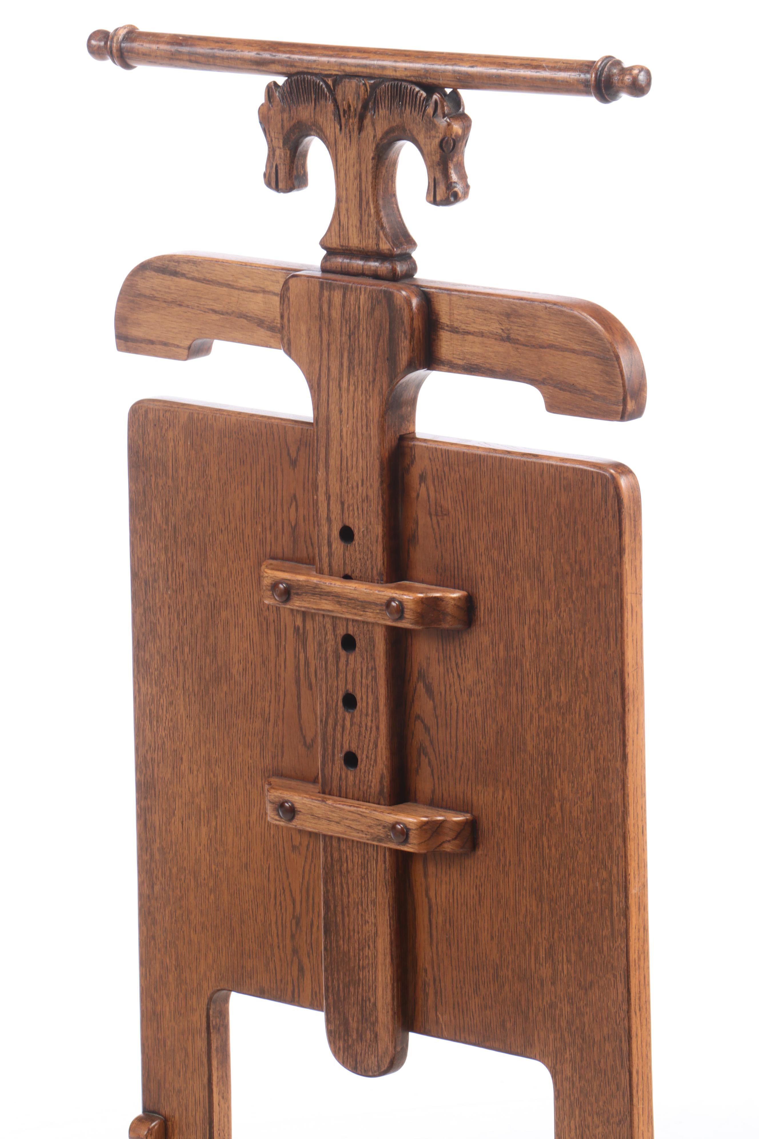 Romweber Carved "Viking Oak" Chair and Clothing Valet, Mid-20th Century