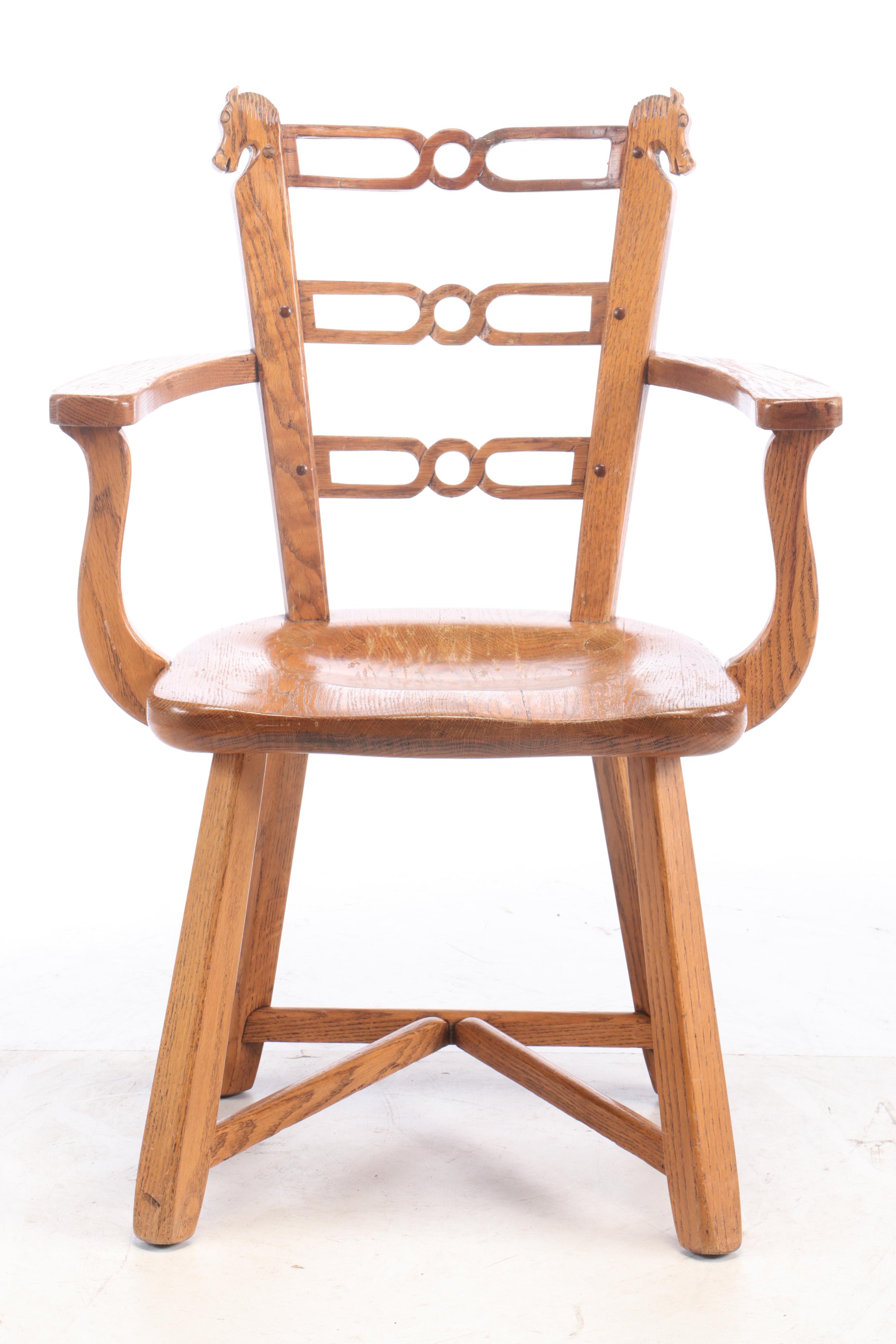 Romweber Carved "Viking Oak" Chair and Clothing Valet, Mid-20th Century
