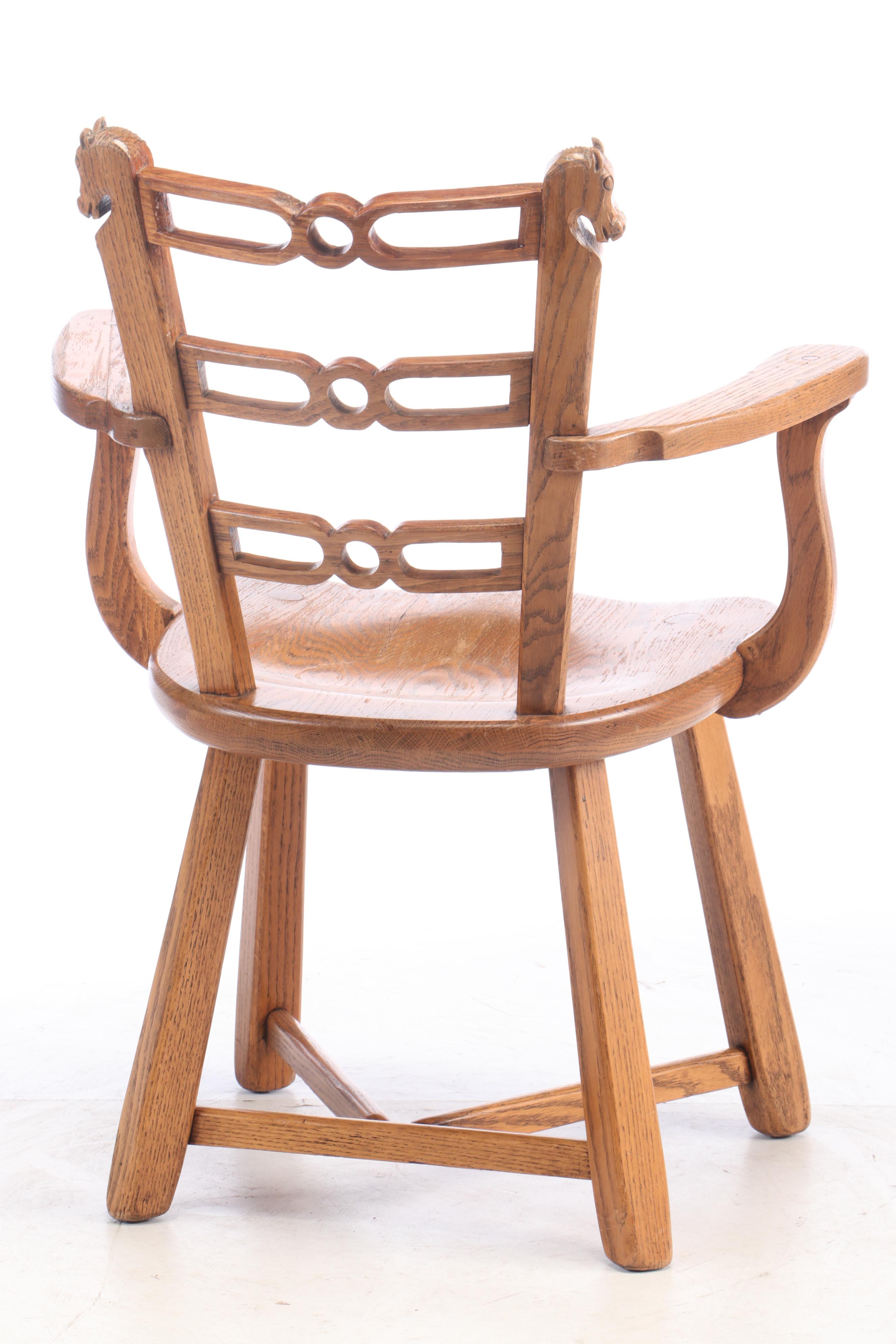 Romweber Carved "Viking Oak" Chair and Clothing Valet, Mid-20th Century